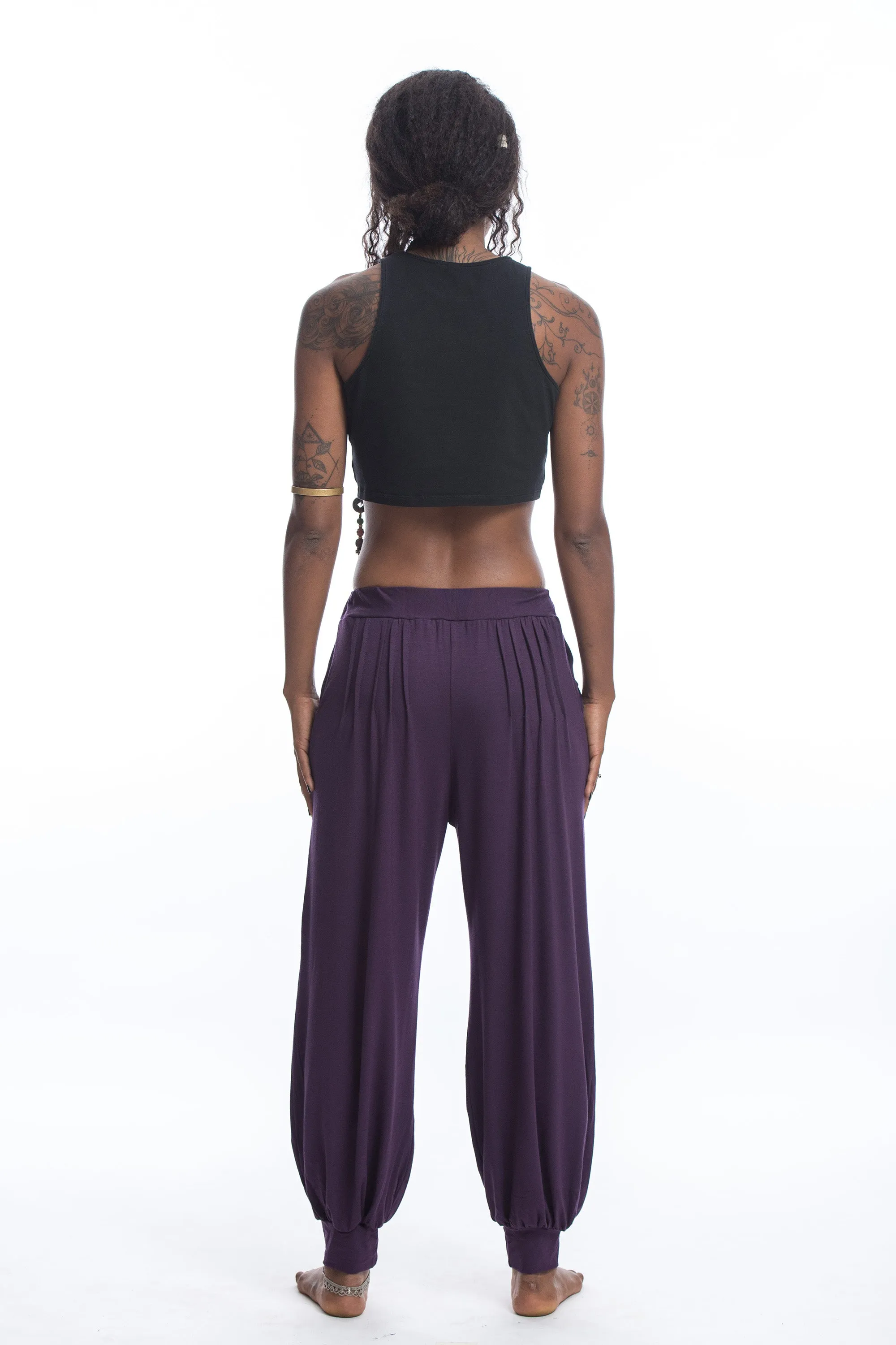 Cotton Women Harem Pants in Solid Purple