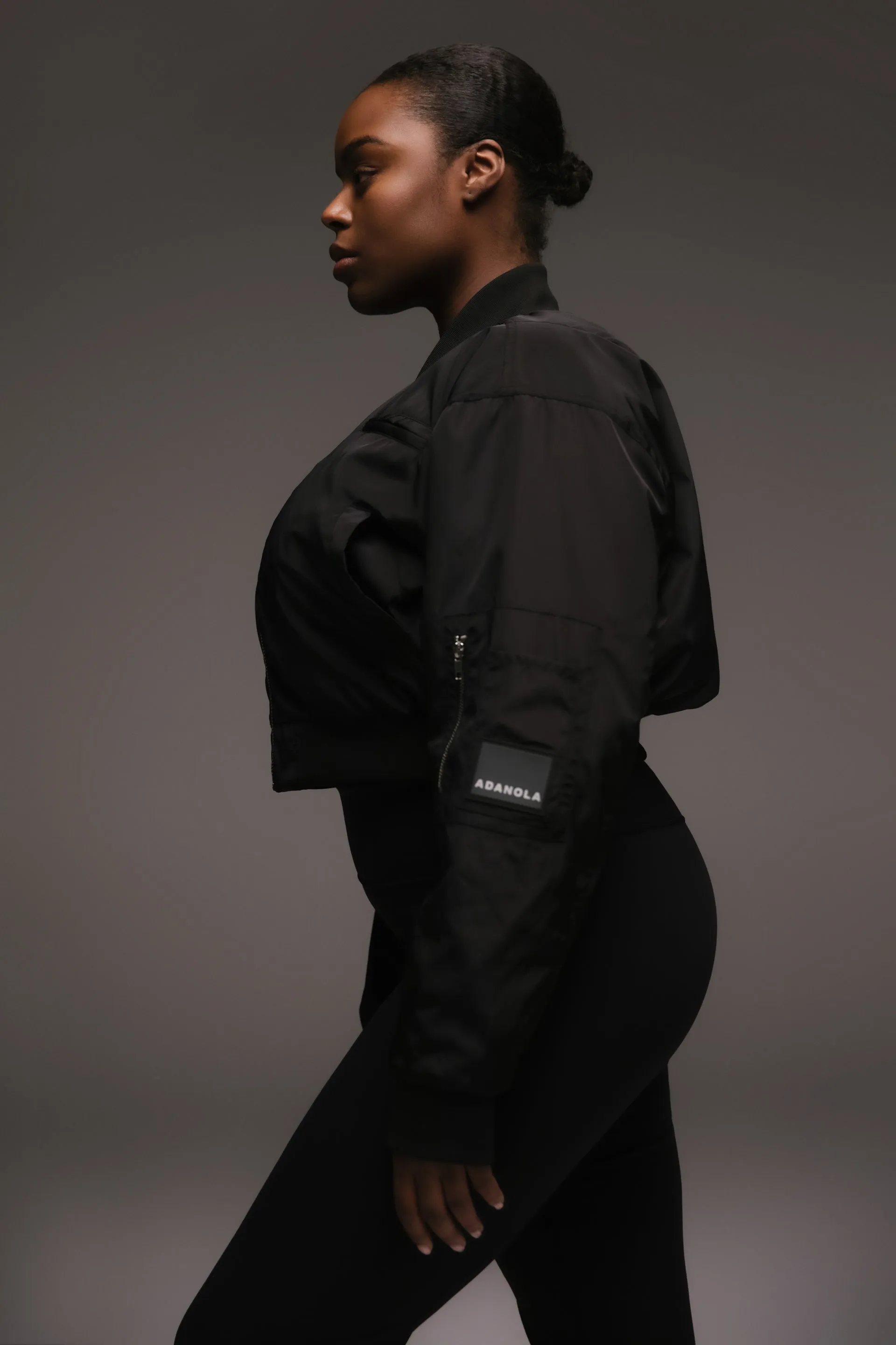 Crop Bomber Jacket - Black