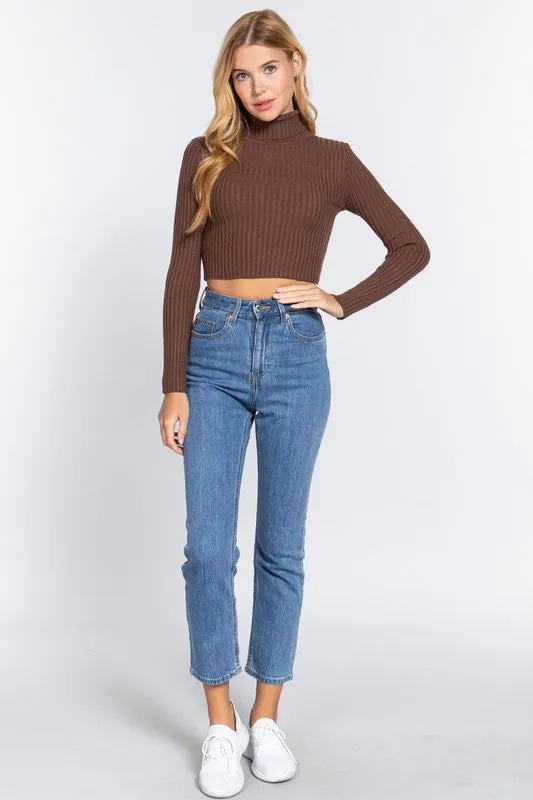 Cropped Turtleneck-Brown