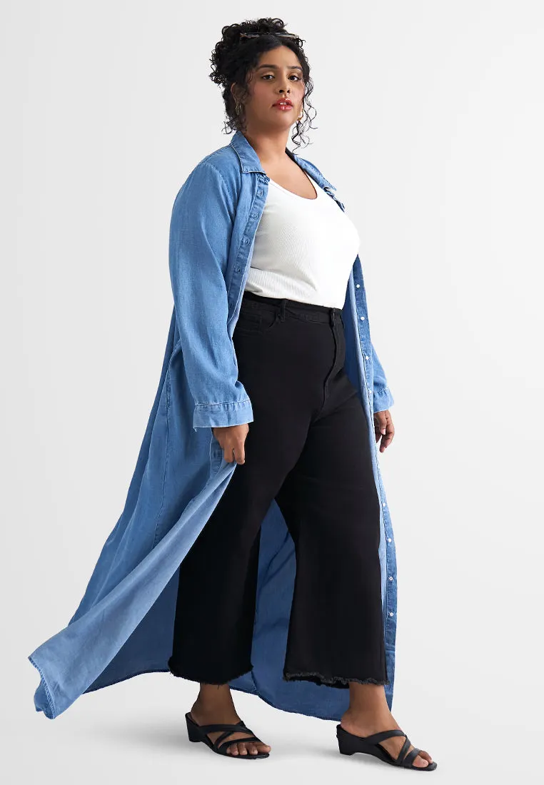 Dalyah Denim Belted Long Trench Dress