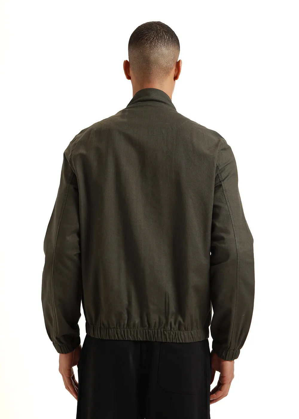 Deep Olive Green Bomber Linen Jacket