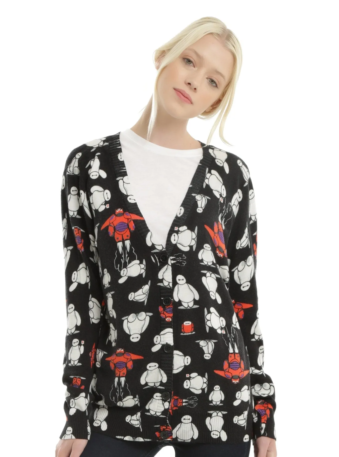 DISNEY BIG HERO 6 BAYMAX TOSS PRINT GIRLS CARDIGAN