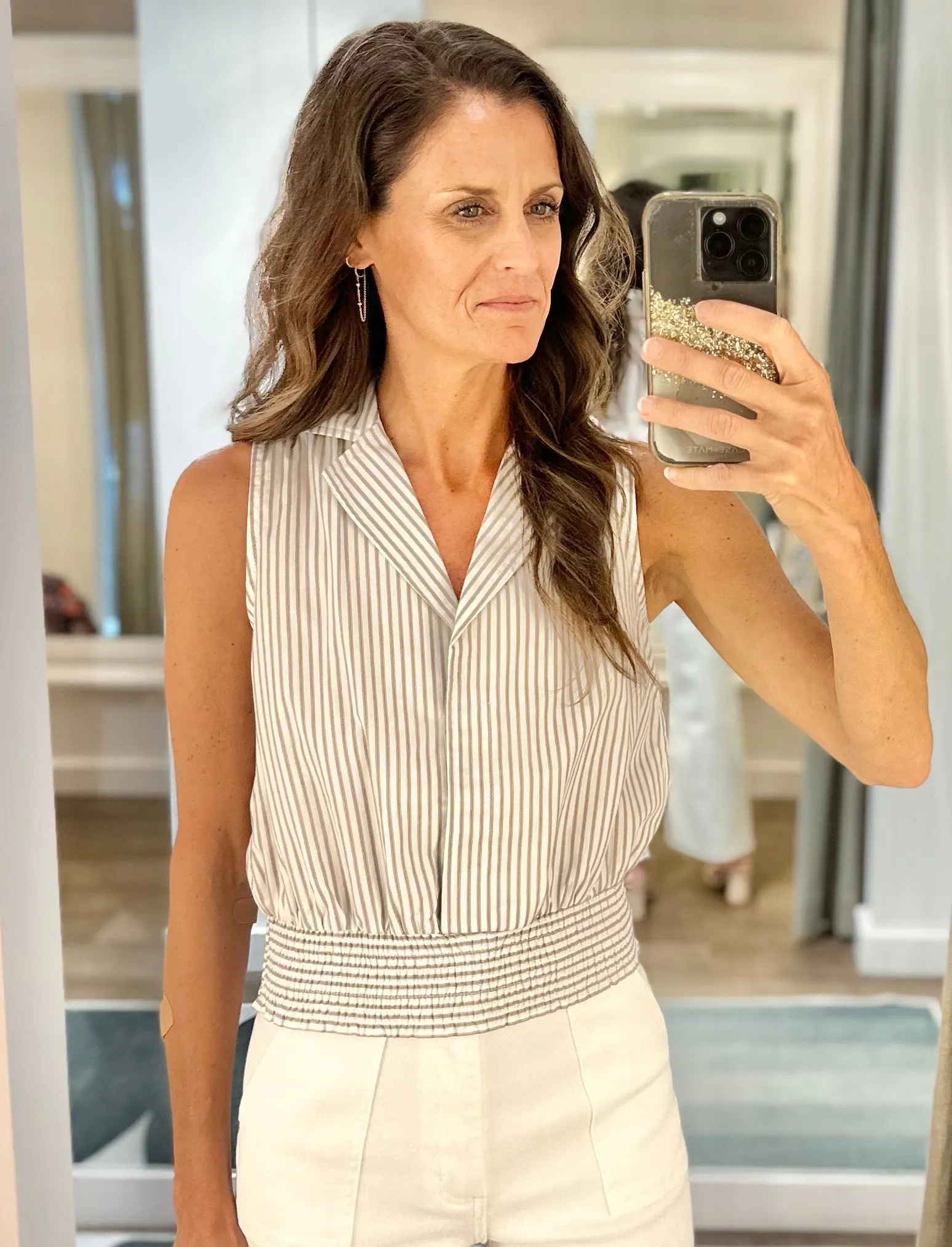 Eleanor Sleeveless Stripe Top in white/tan by Greylin