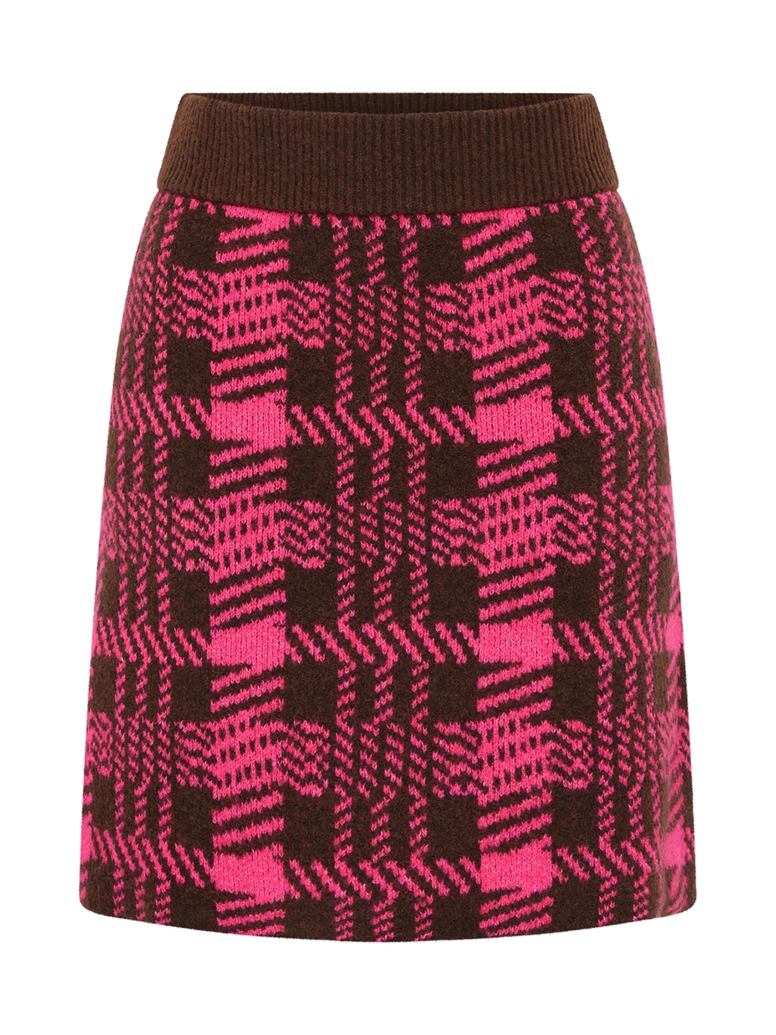 Emma Checked Knitted Skirt in Magenta and Brown