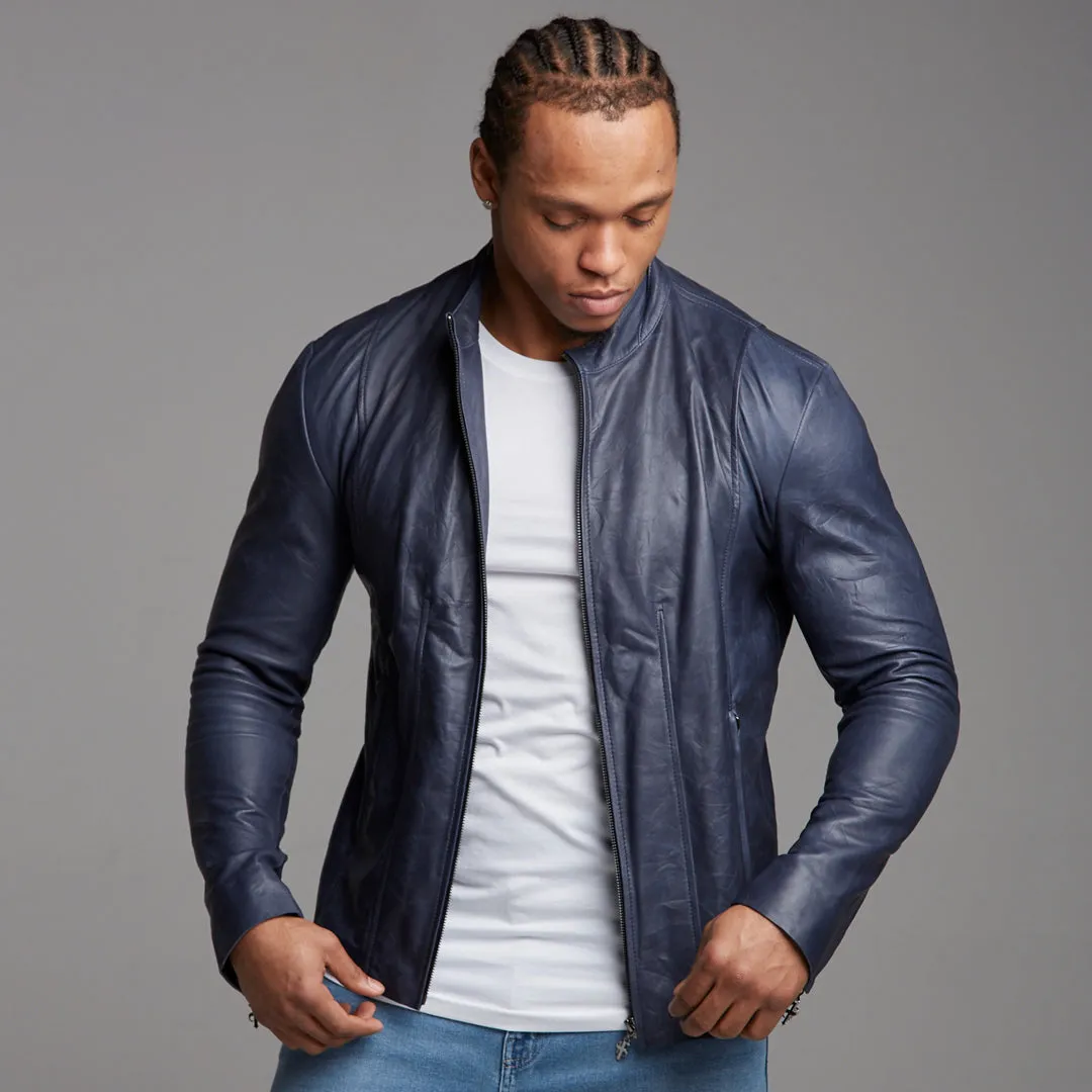 Father Sons Navy Lambs Leather Jacket - FSH217