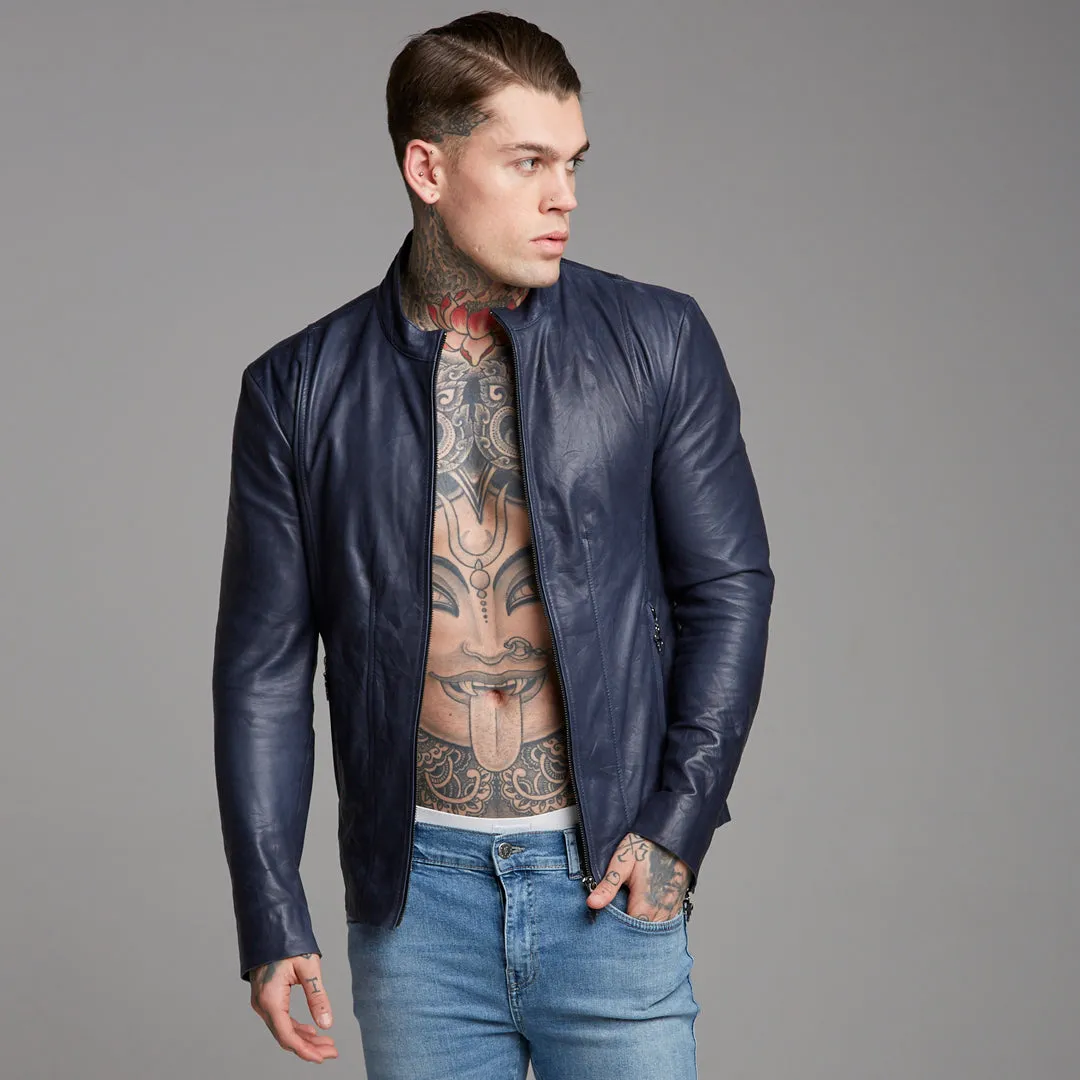 Father Sons Navy Lambs Leather Jacket - FSH217