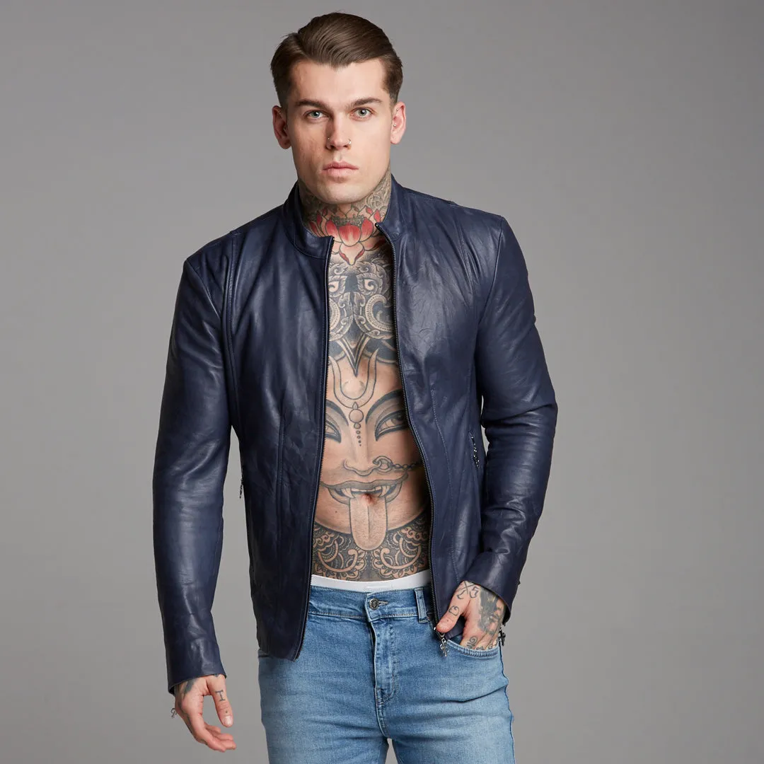 Father Sons Navy Lambs Leather Jacket - FSH217