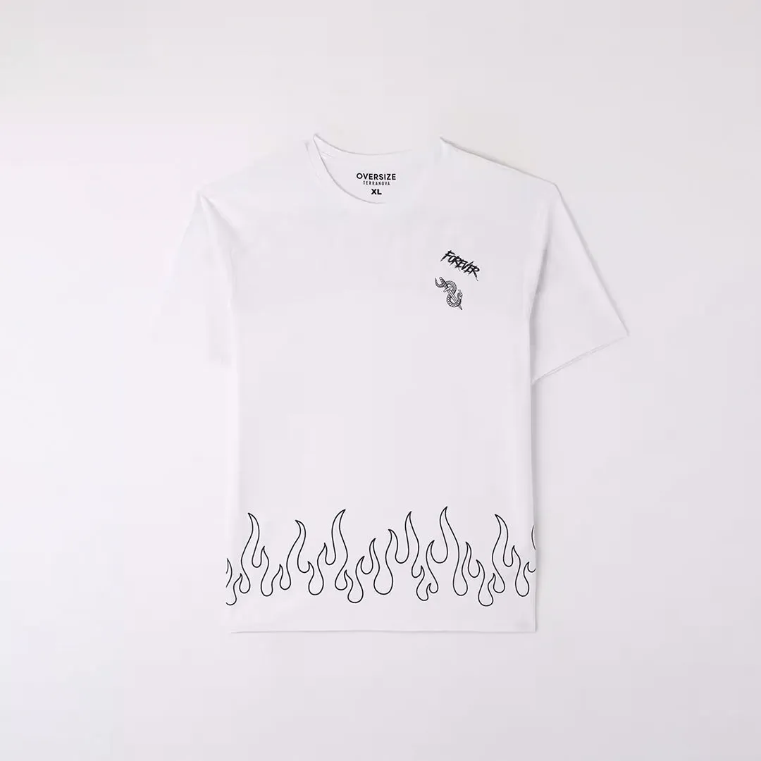 Flame Print Crew Neck T-Shirt