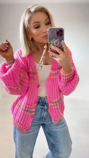 FLORA MOHAIR CARDIGAN - FLUO PINK