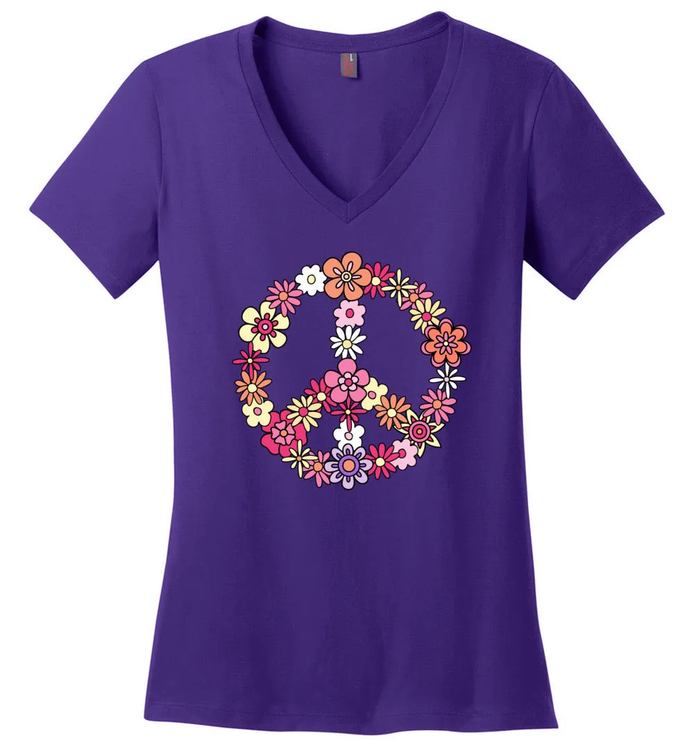 Flower Peace Sign V-Neck