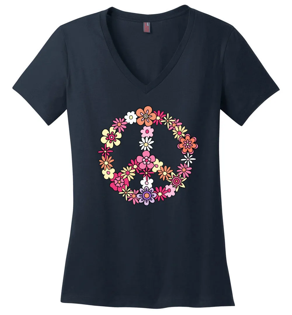 Flower Peace Sign V-Neck