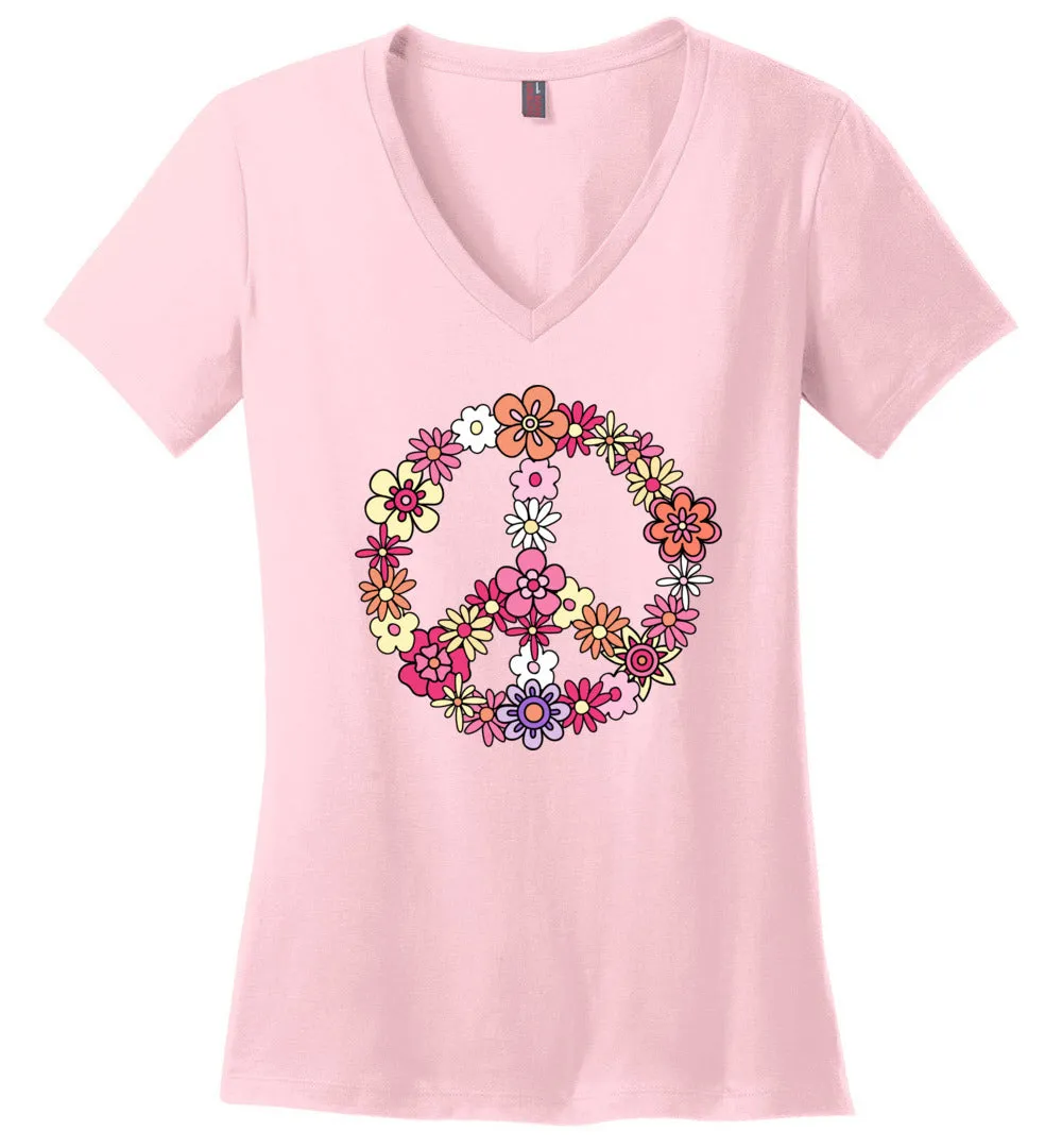 Flower Peace Sign V-Neck