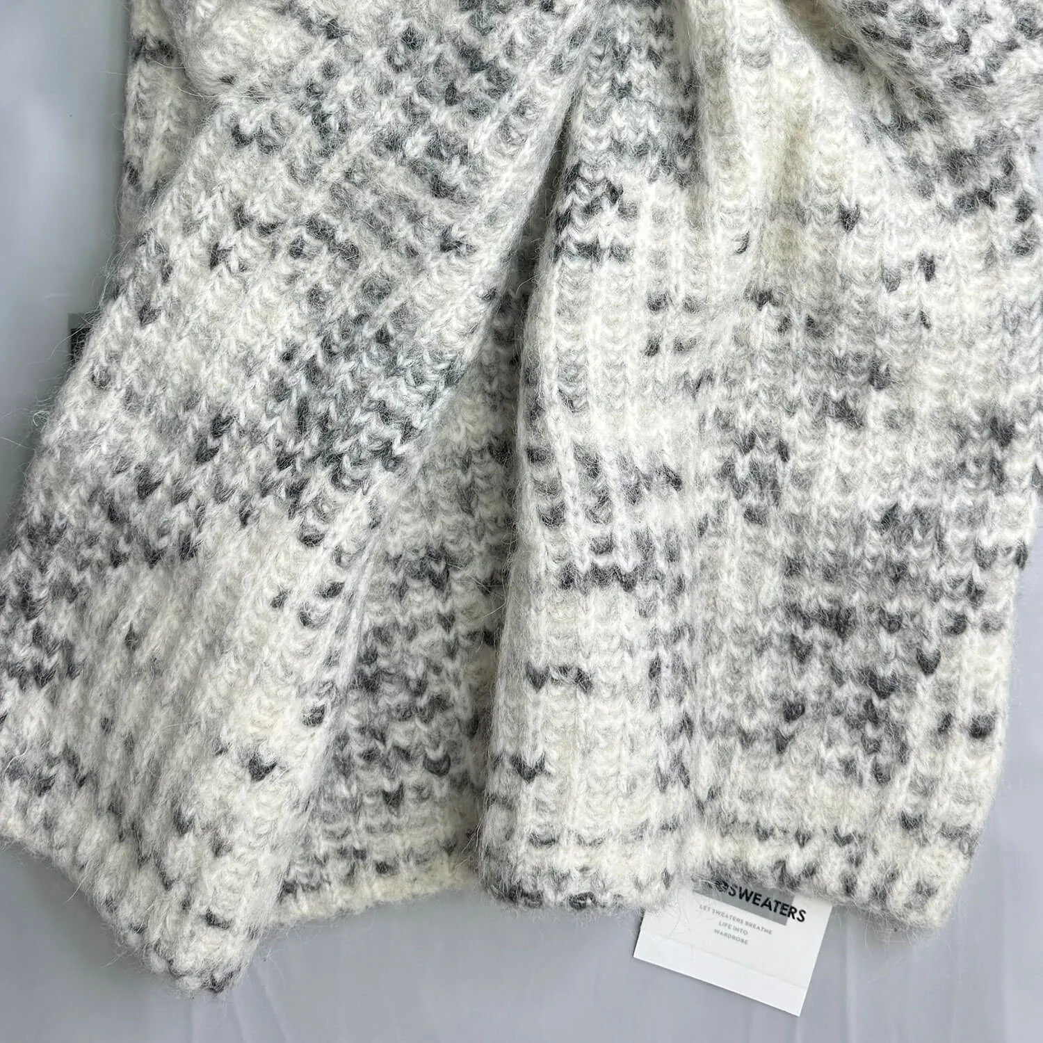 Fluffy Cream Mohair Blend High Neck Oversized Speckled Knit Sweater