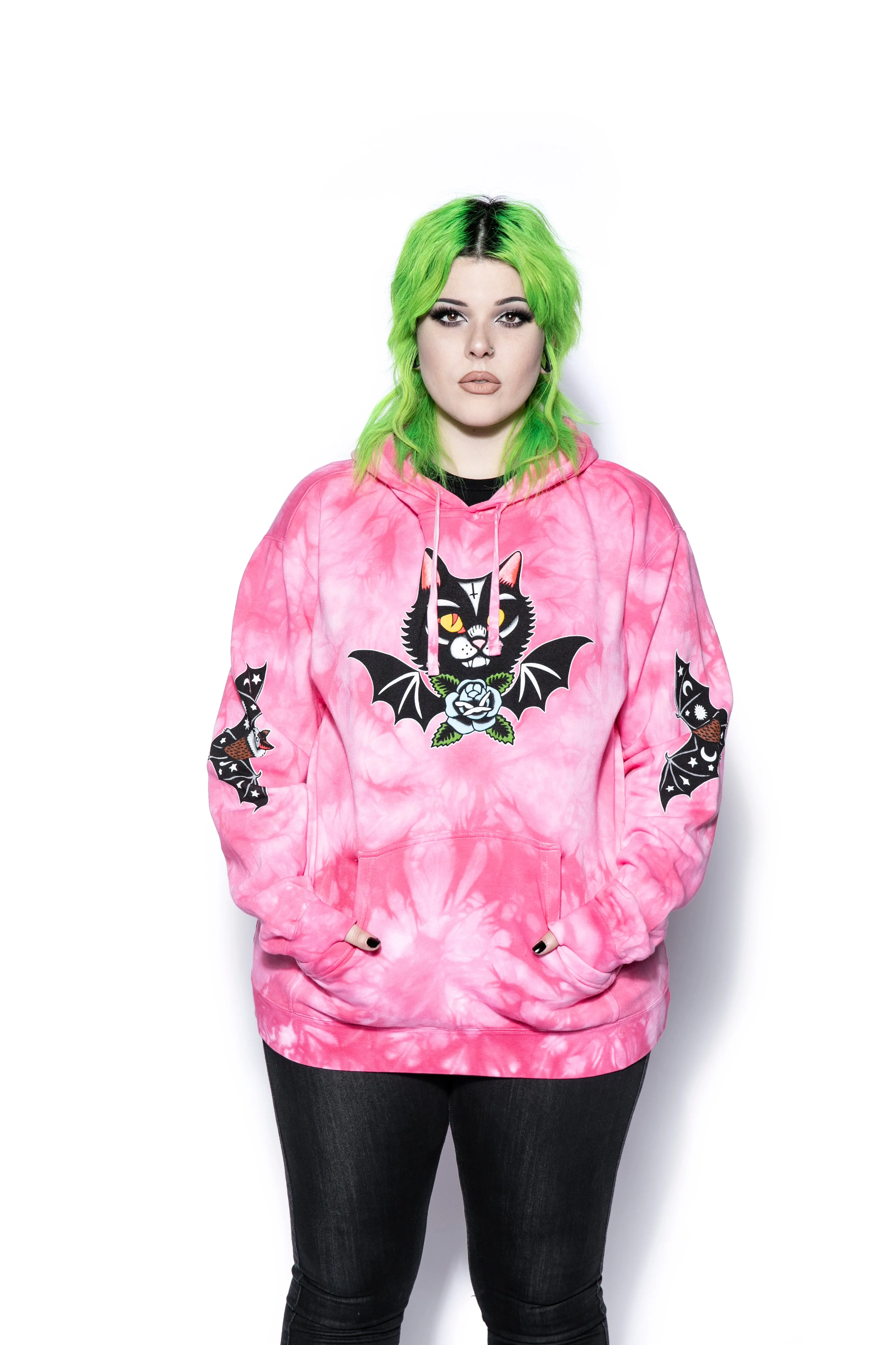 Frickin' Bats - Pink Tie Dye Hooded Pullover