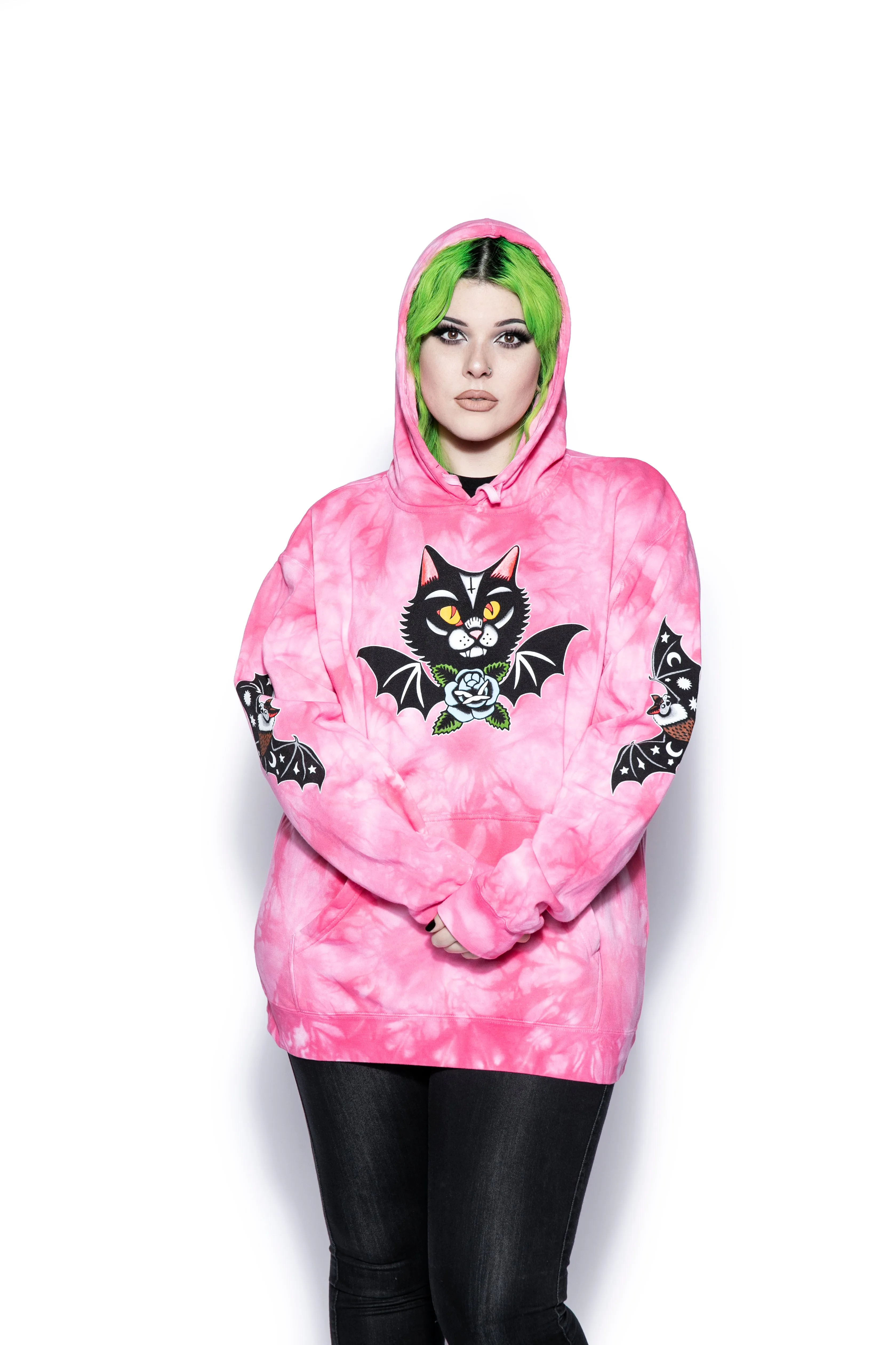 Frickin' Bats - Pink Tie Dye Hooded Pullover