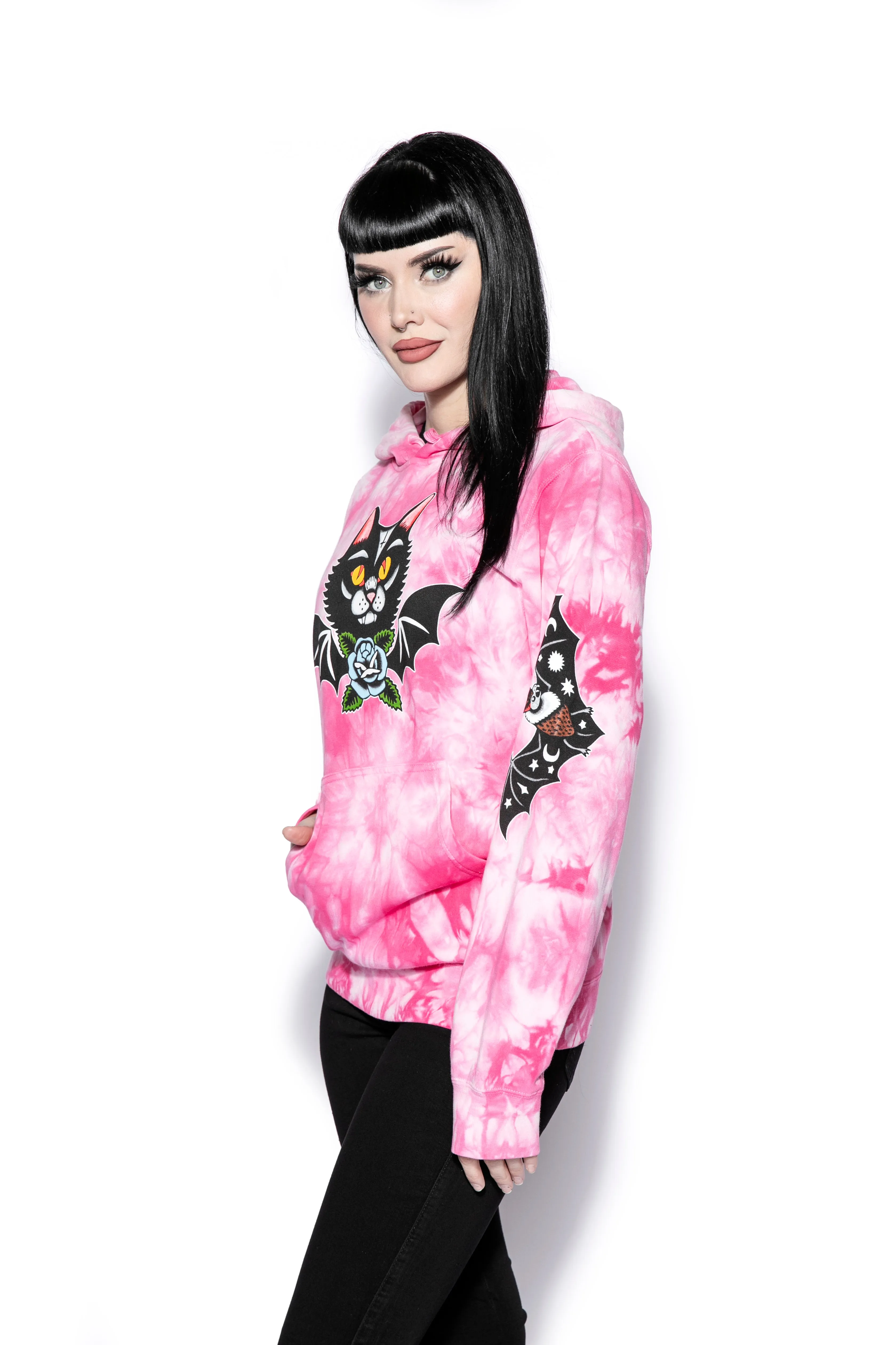 Frickin' Bats - Pink Tie Dye Hooded Pullover