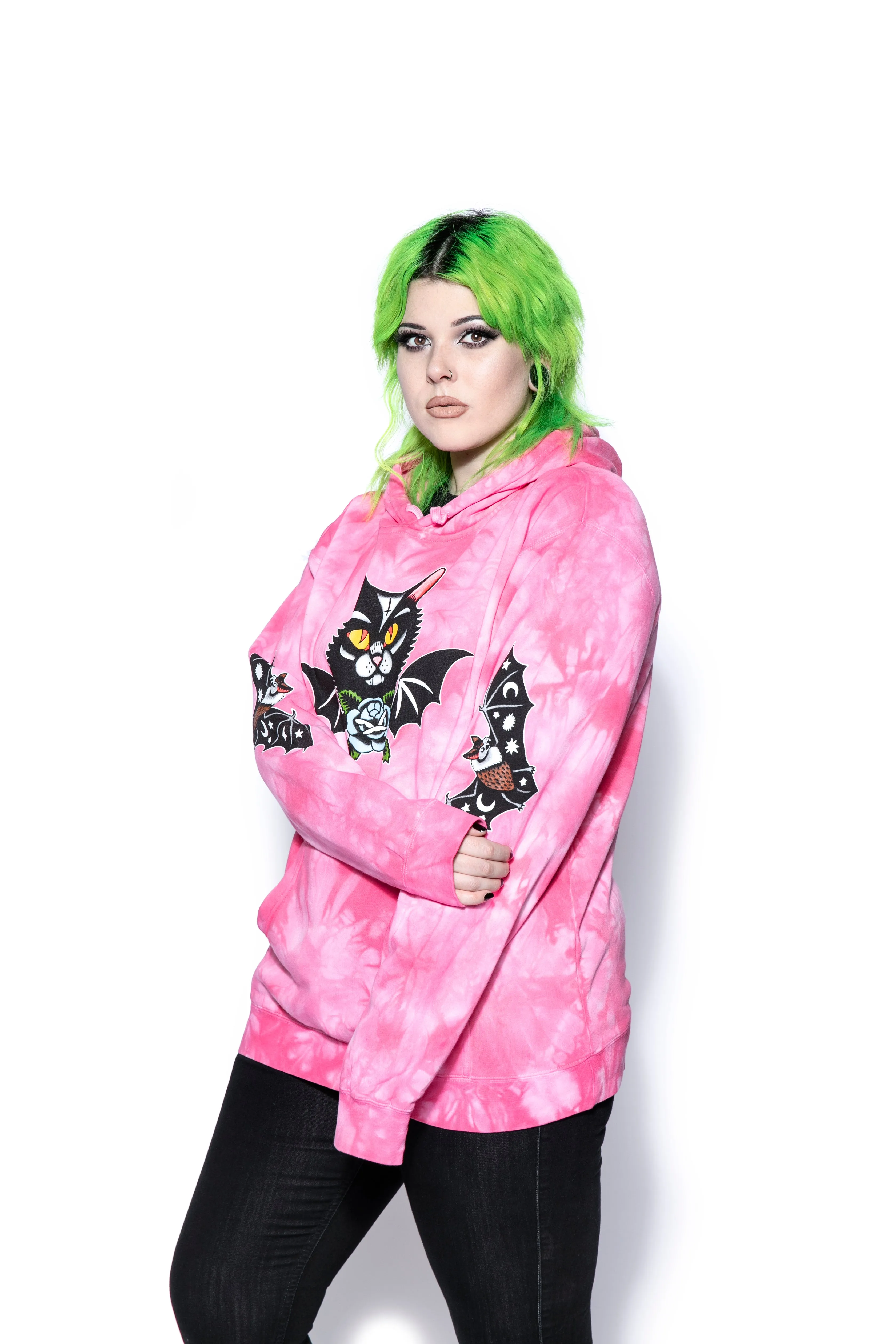 Frickin' Bats - Pink Tie Dye Hooded Pullover