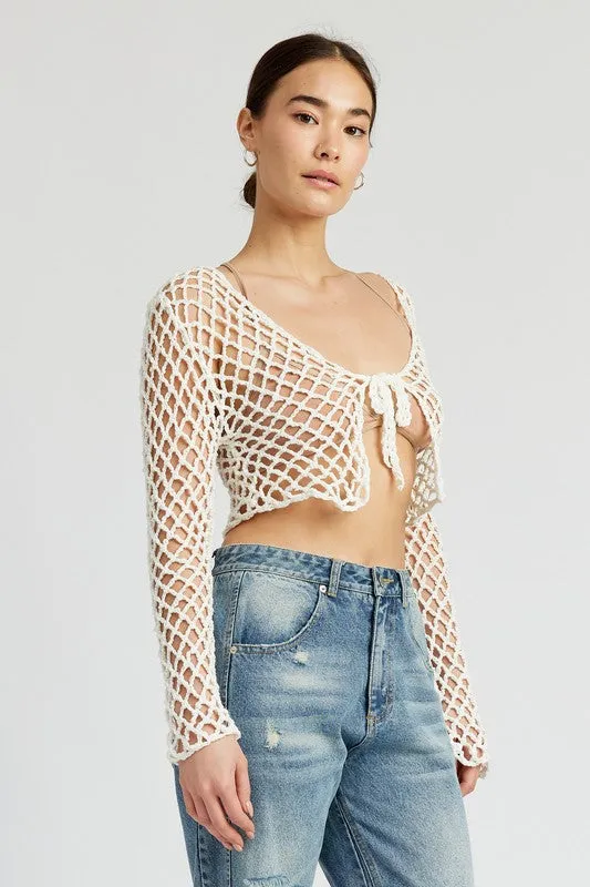 FRONT TIE ROPE CROCHET TOP