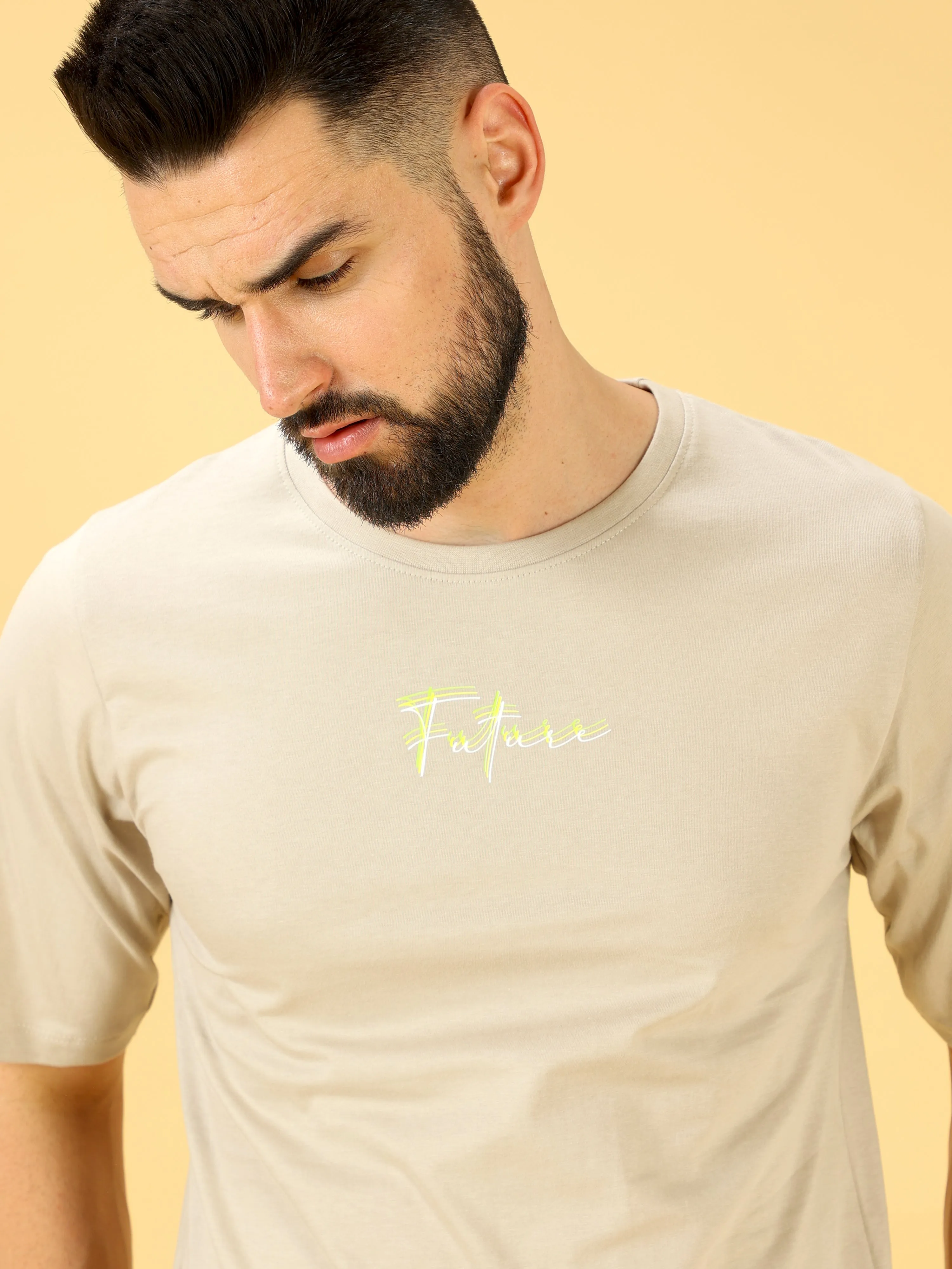 Future Chest Print Fly Sleeve Crew Neck T-Shirt