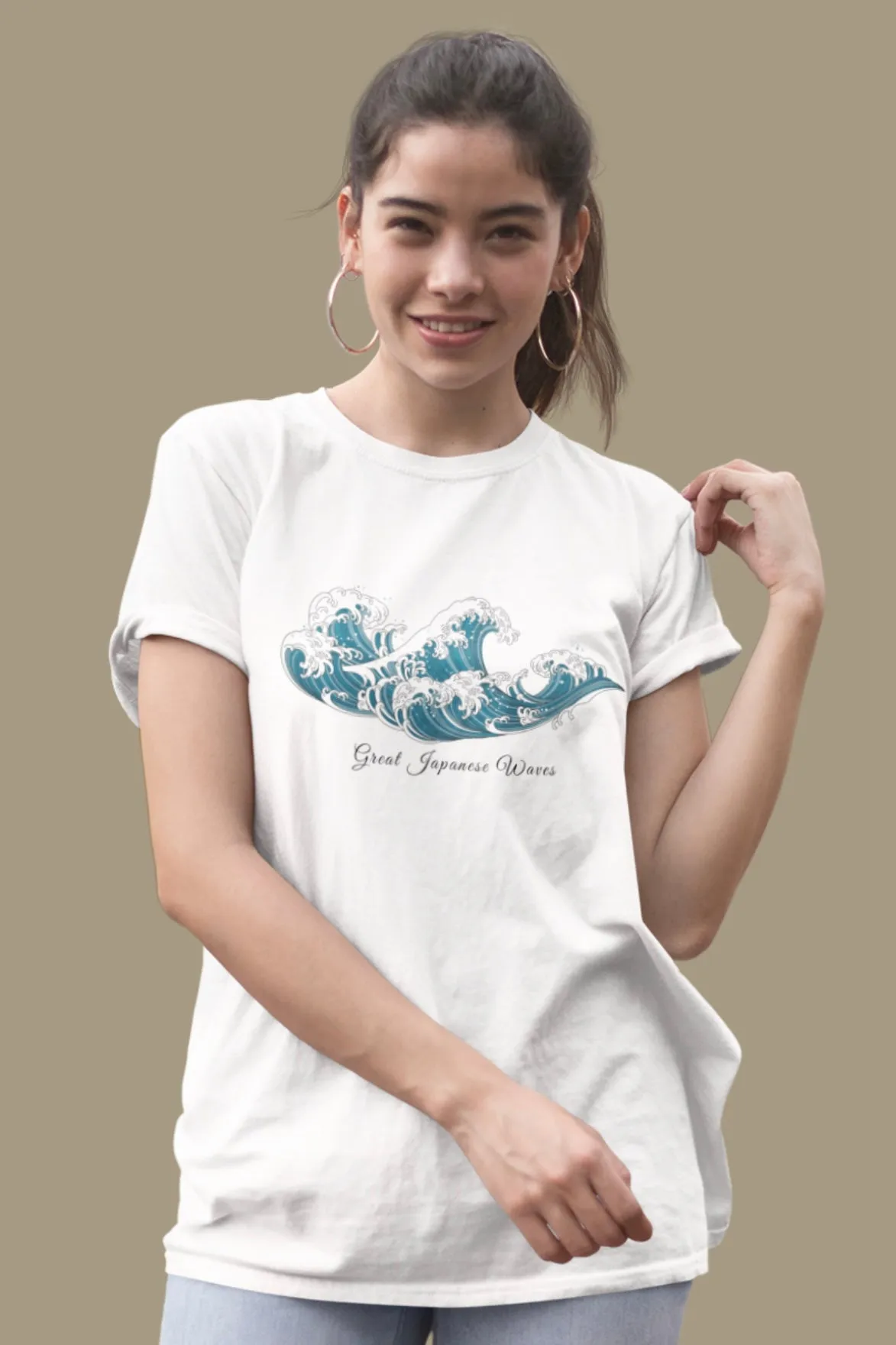 Great Japanese Wave Graphic Printed Unisex White Oversized T Shirt