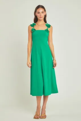 Green Rosette Mid-Length Dress