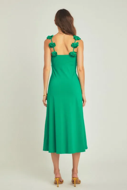 Green Rosette Mid-Length Dress