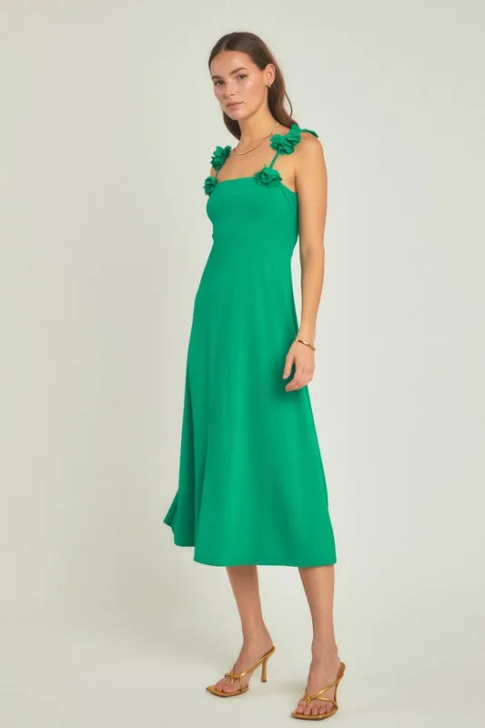 Green Rosette Mid-Length Dress