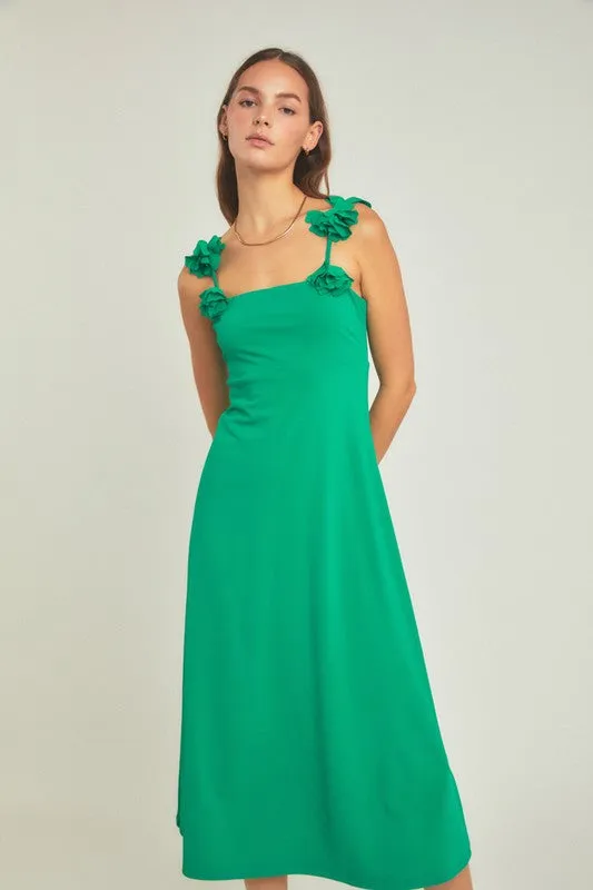 Green Rosette Mid-Length Dress