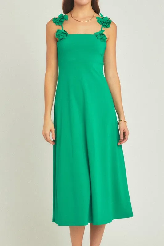 Green Rosette Mid-Length Dress