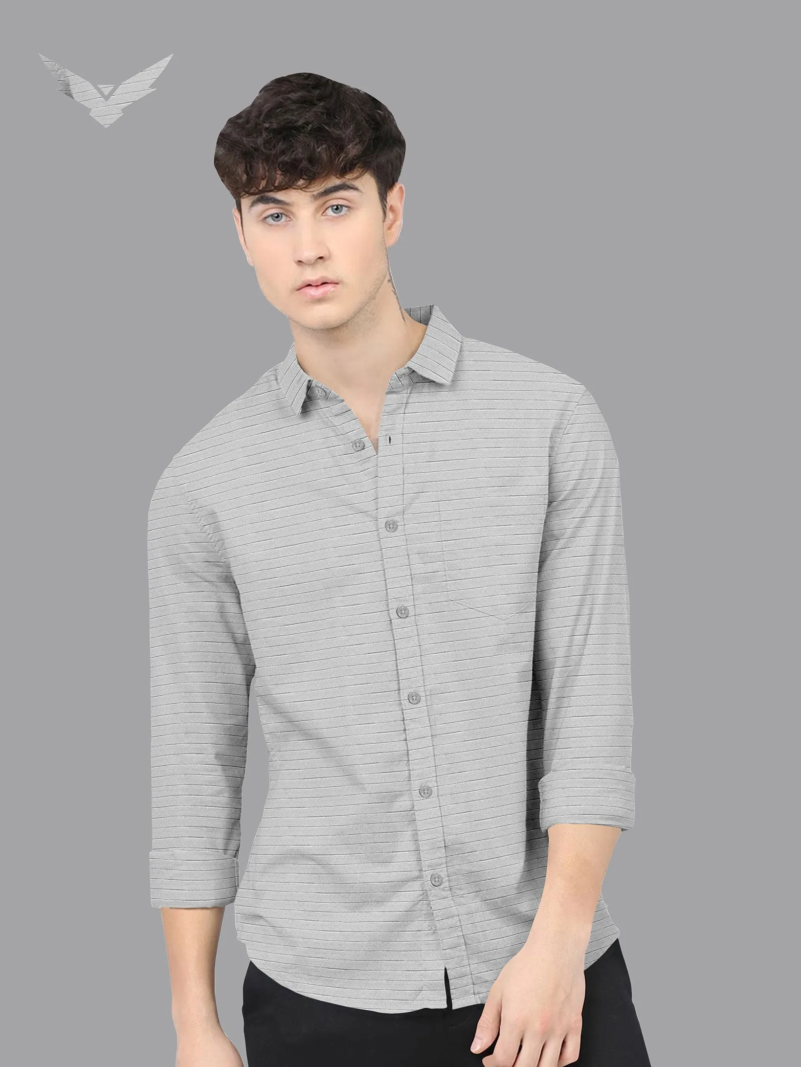 Grey Color Weft Dobby Soft Cotton Solid Shirt