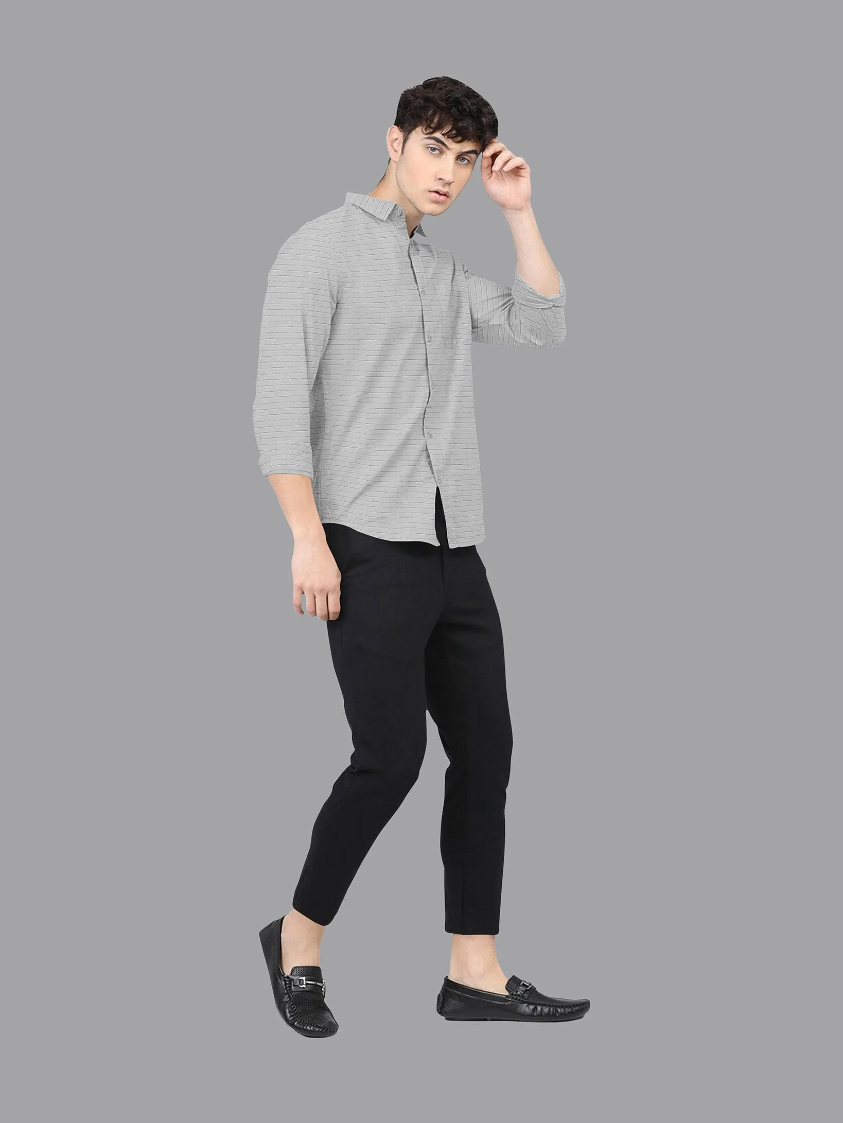 Grey Color Weft Dobby Soft Cotton Solid Shirt