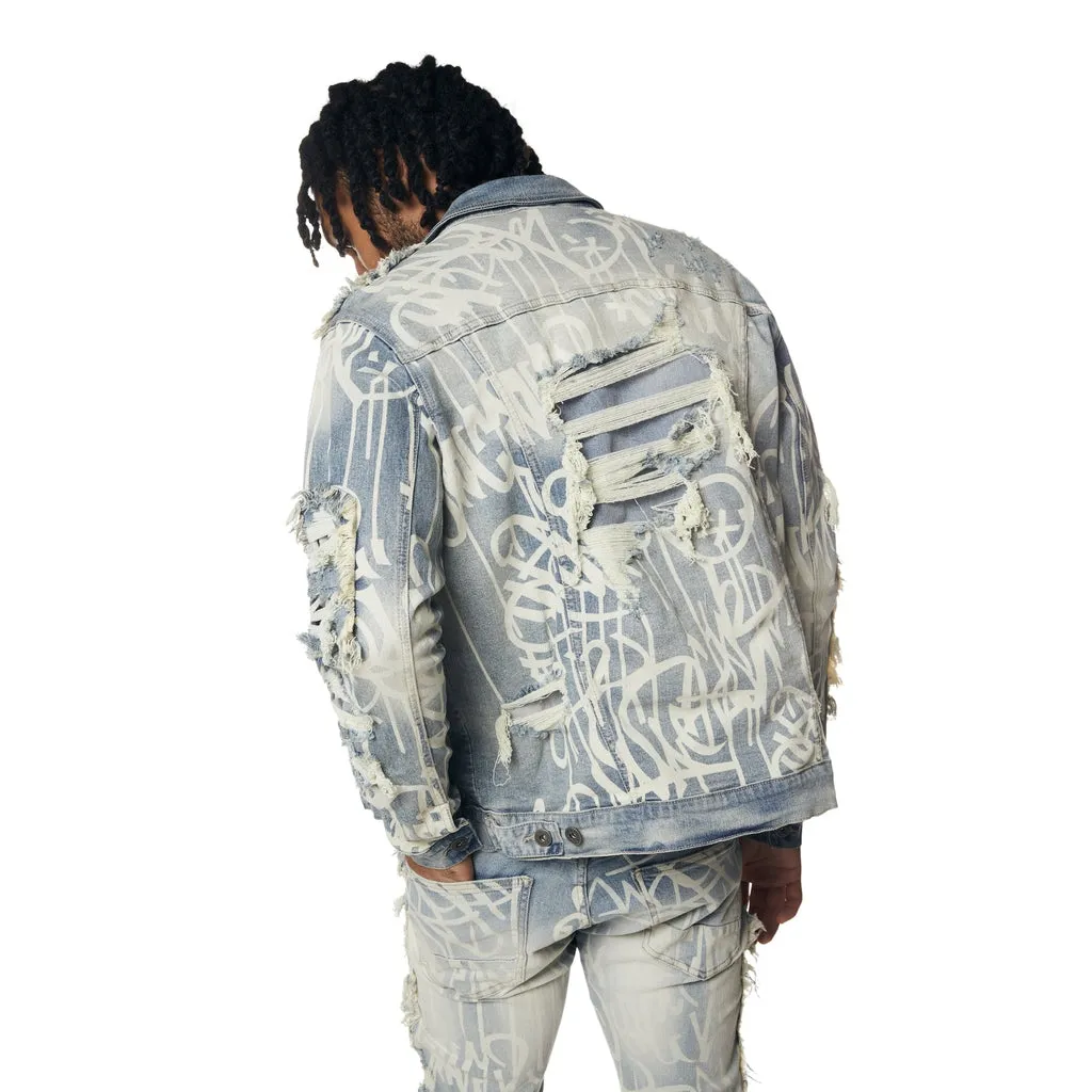 Heavy Rip & Repair Doodle Jean Jacket - Nassau Blue