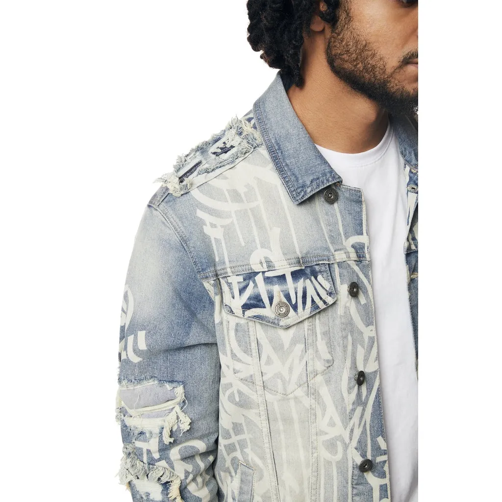 Heavy Rip & Repair Doodle Jean Jacket - Nassau Blue