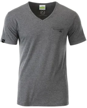 JAN 8004 ― Herren Bio-Baumwolle V-Neck T-Shirt mit Brusttasche - Heather Melange Grau