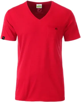 JAN 8004 ― Herren Bio-Baumwolle V-Neck T-Shirt mit Brusttasche - Rot