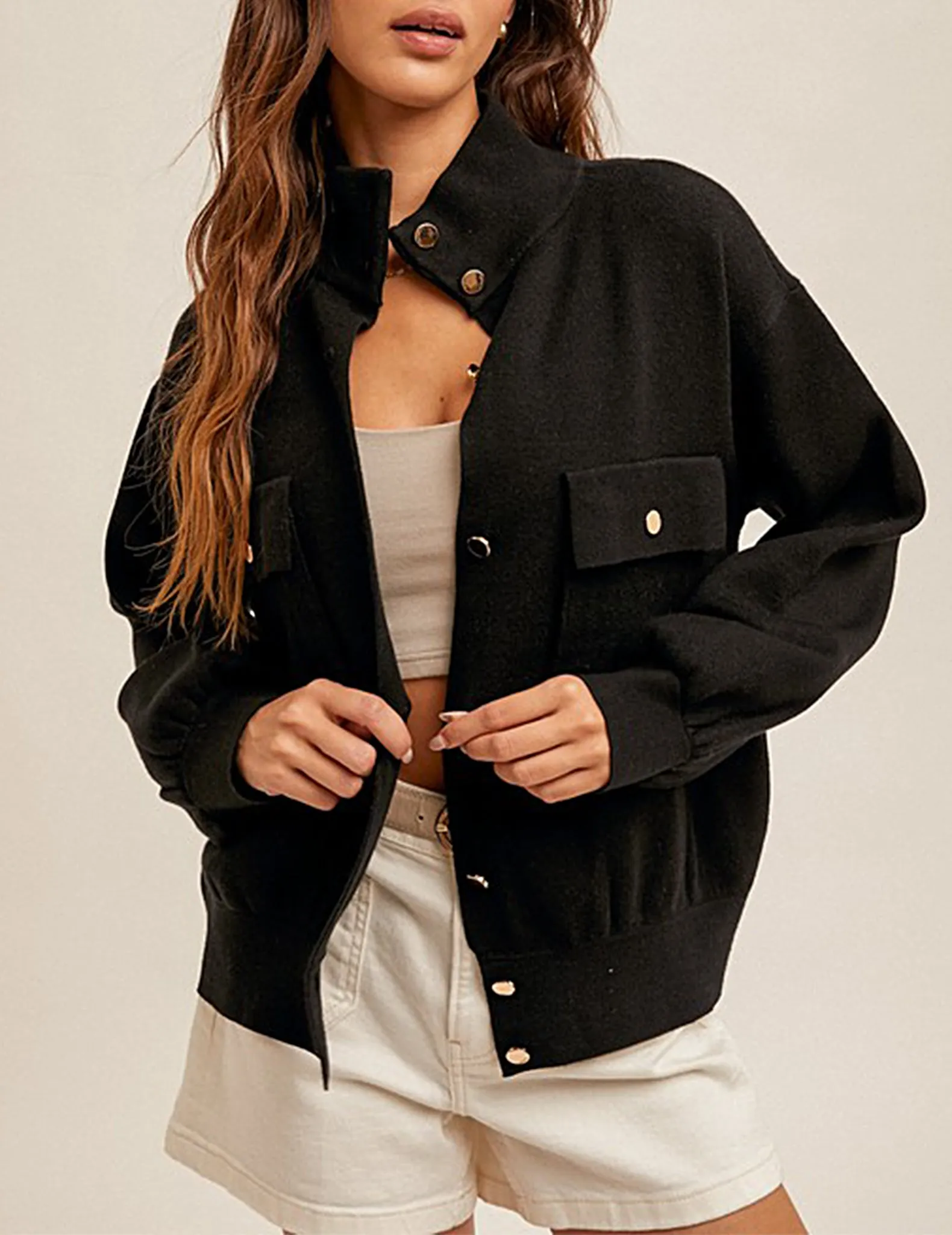 Jane Buttoned Knit Bomber Sweater