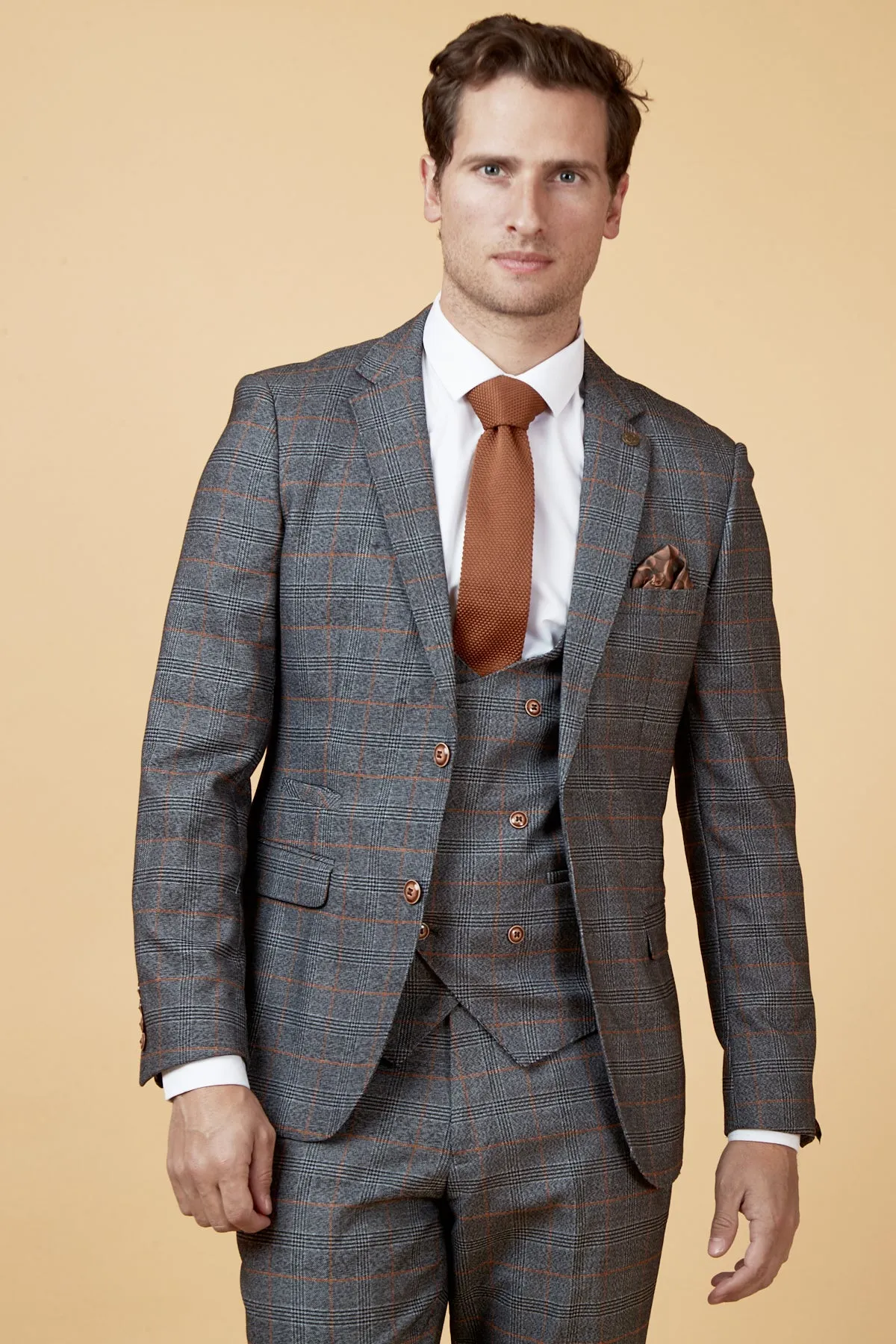 JENSON - Grey Check Suit with Double Breasted Waistcoat