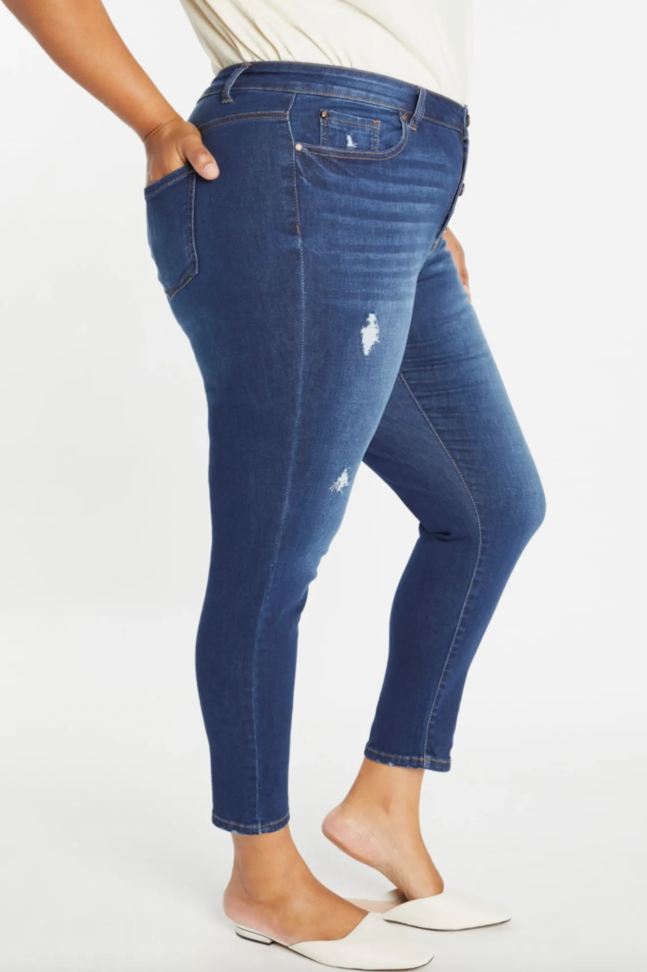 Julie High Rise Button Fly Ankle Skinny