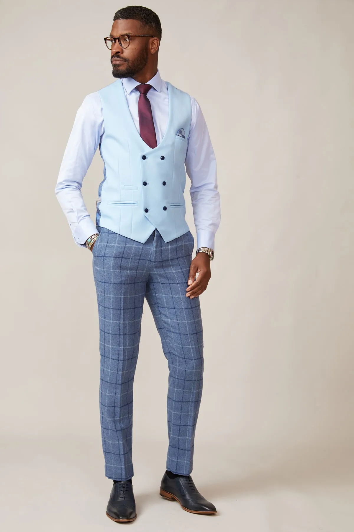 KELVIN - Sky Blue Double Breasted Waistcoat