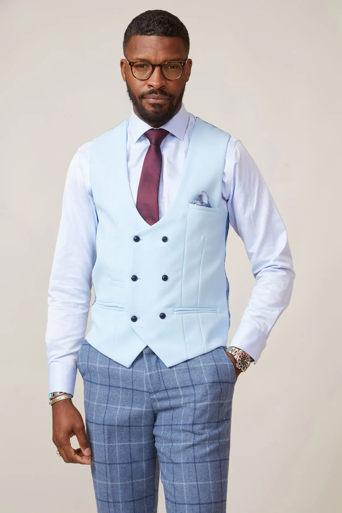 KELVIN - Sky Blue Double Breasted Waistcoat