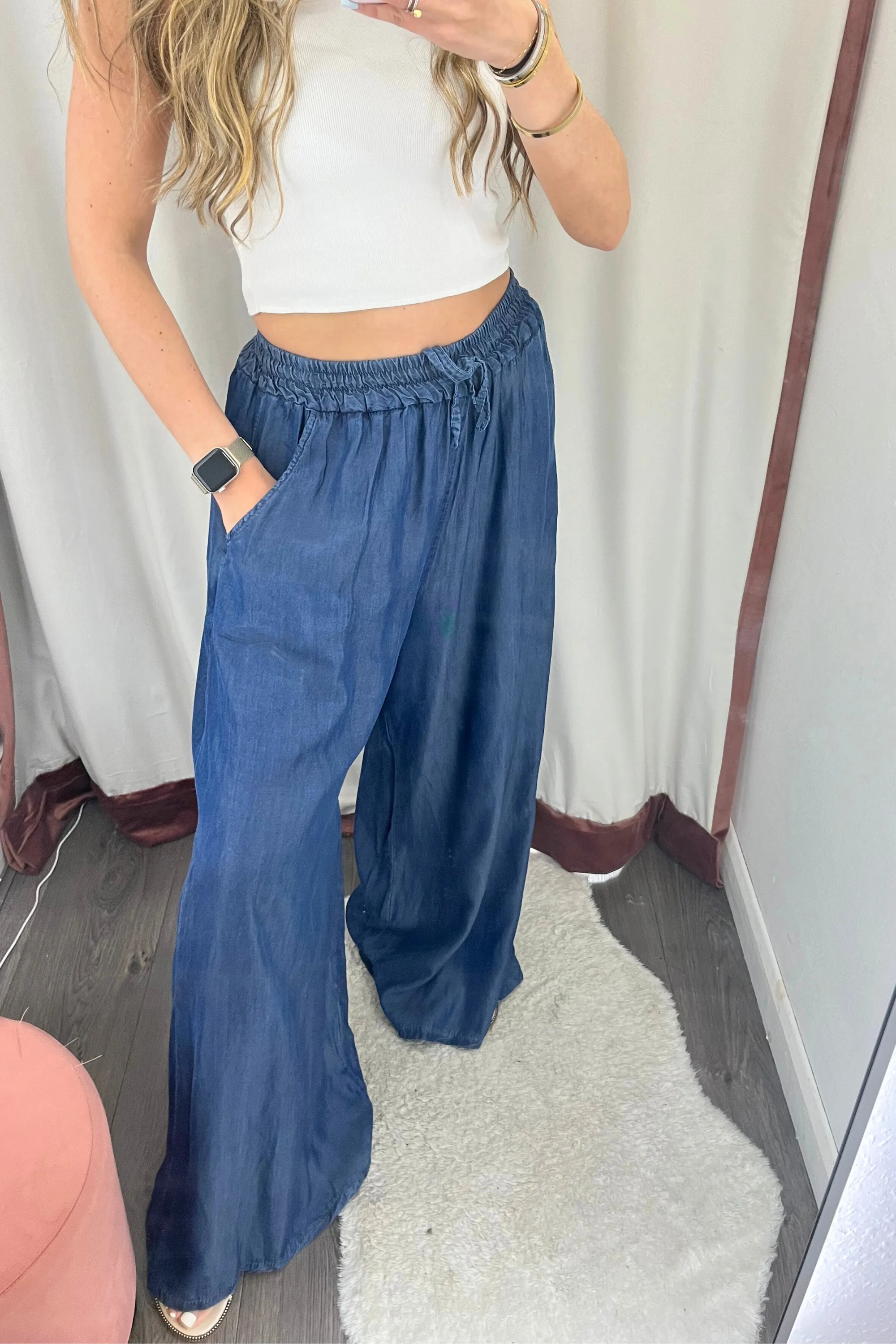 Light or Dark floaty elasticated denim pants