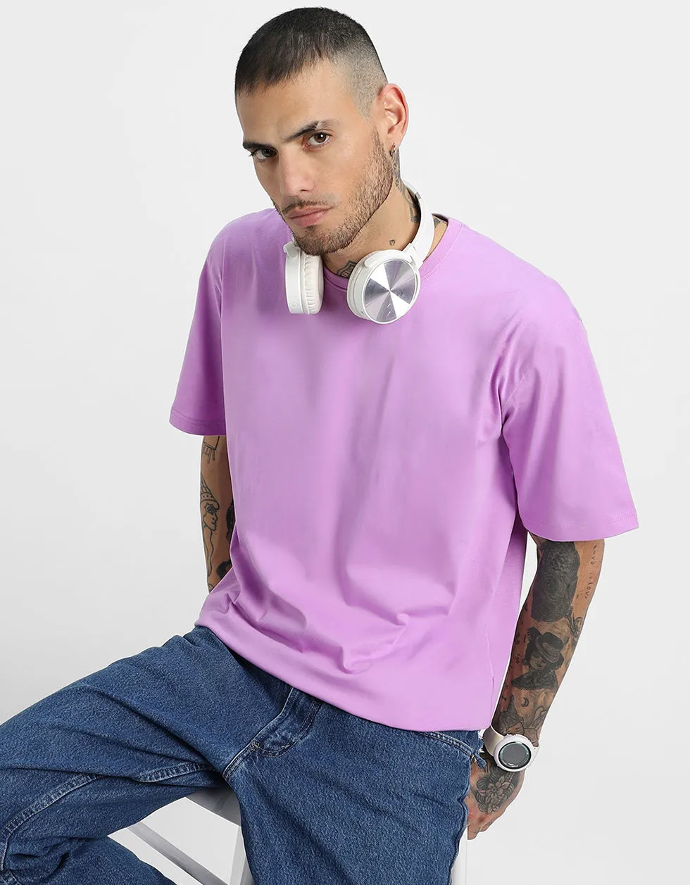 Lilac Solid Oversized T-shirt