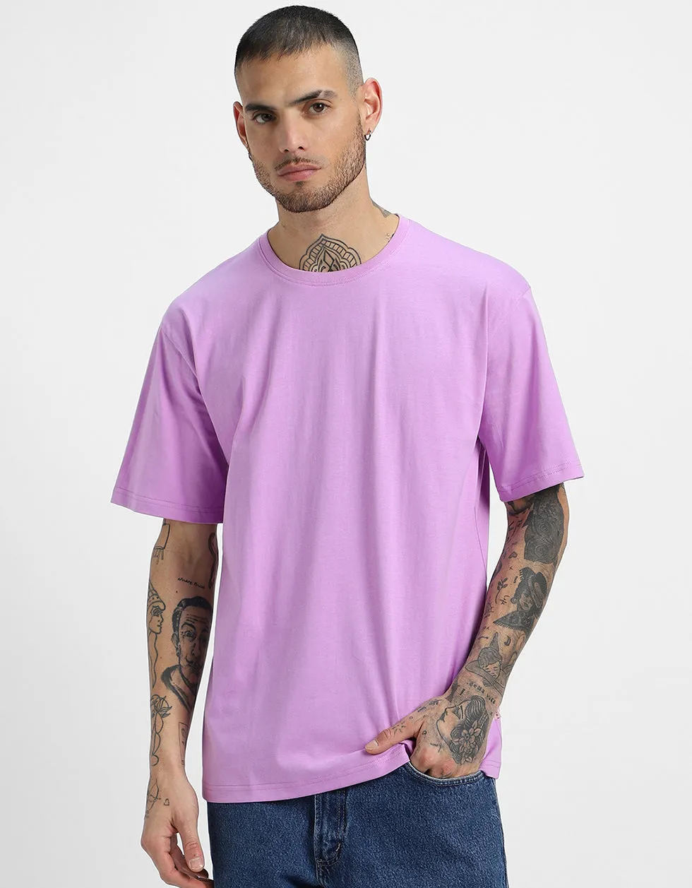 Lilac Solid Oversized T-shirt