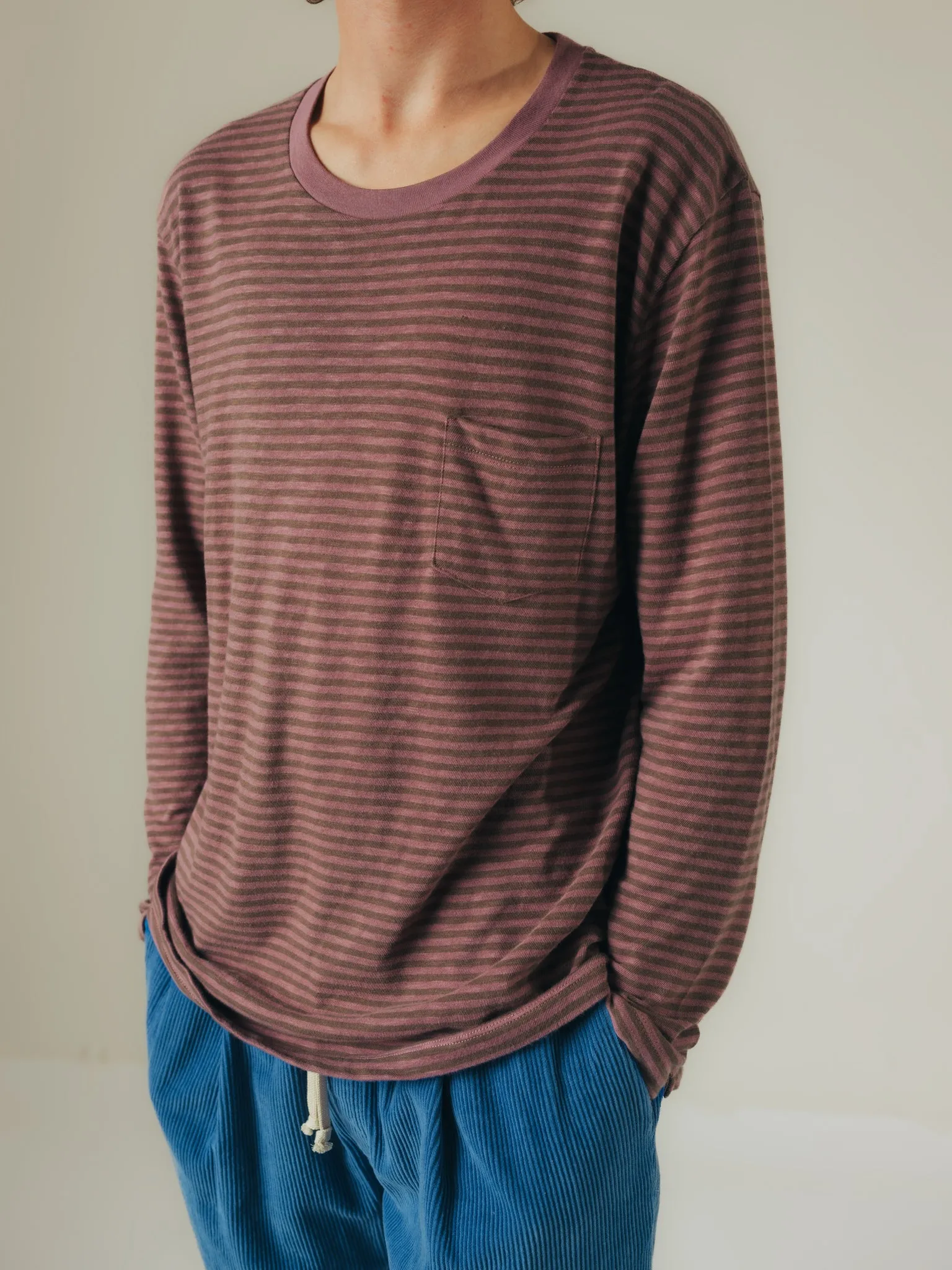 Long Sleeve Striped Espresso and Aubergine T-Shirt