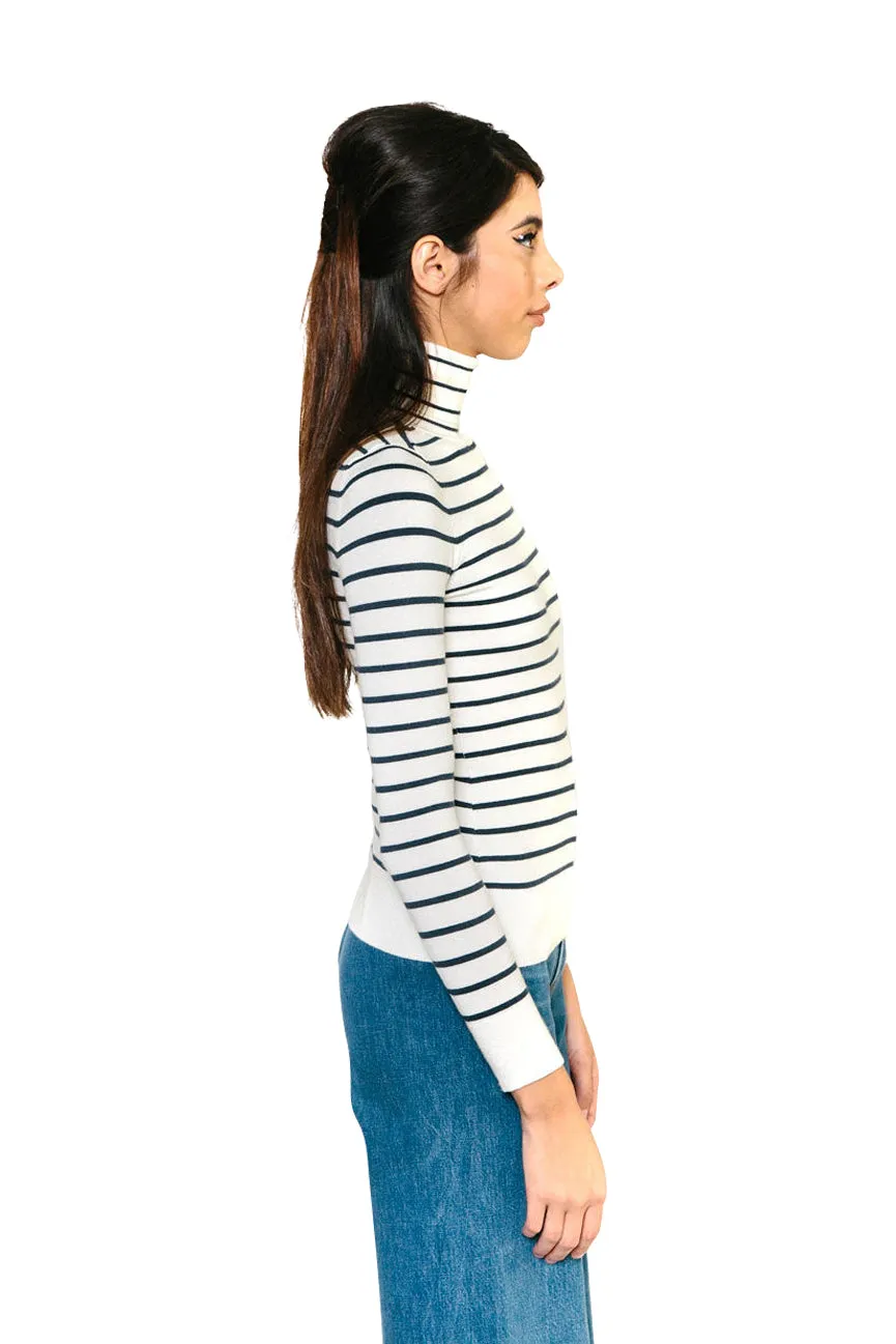 Marine Stripe Peachskin Long Sleeve Turtleneck