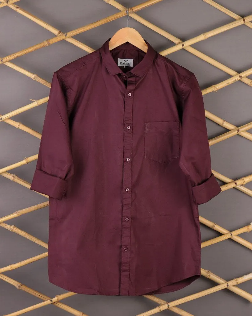 Maroon Color Affordable Solid Cotton Shirt