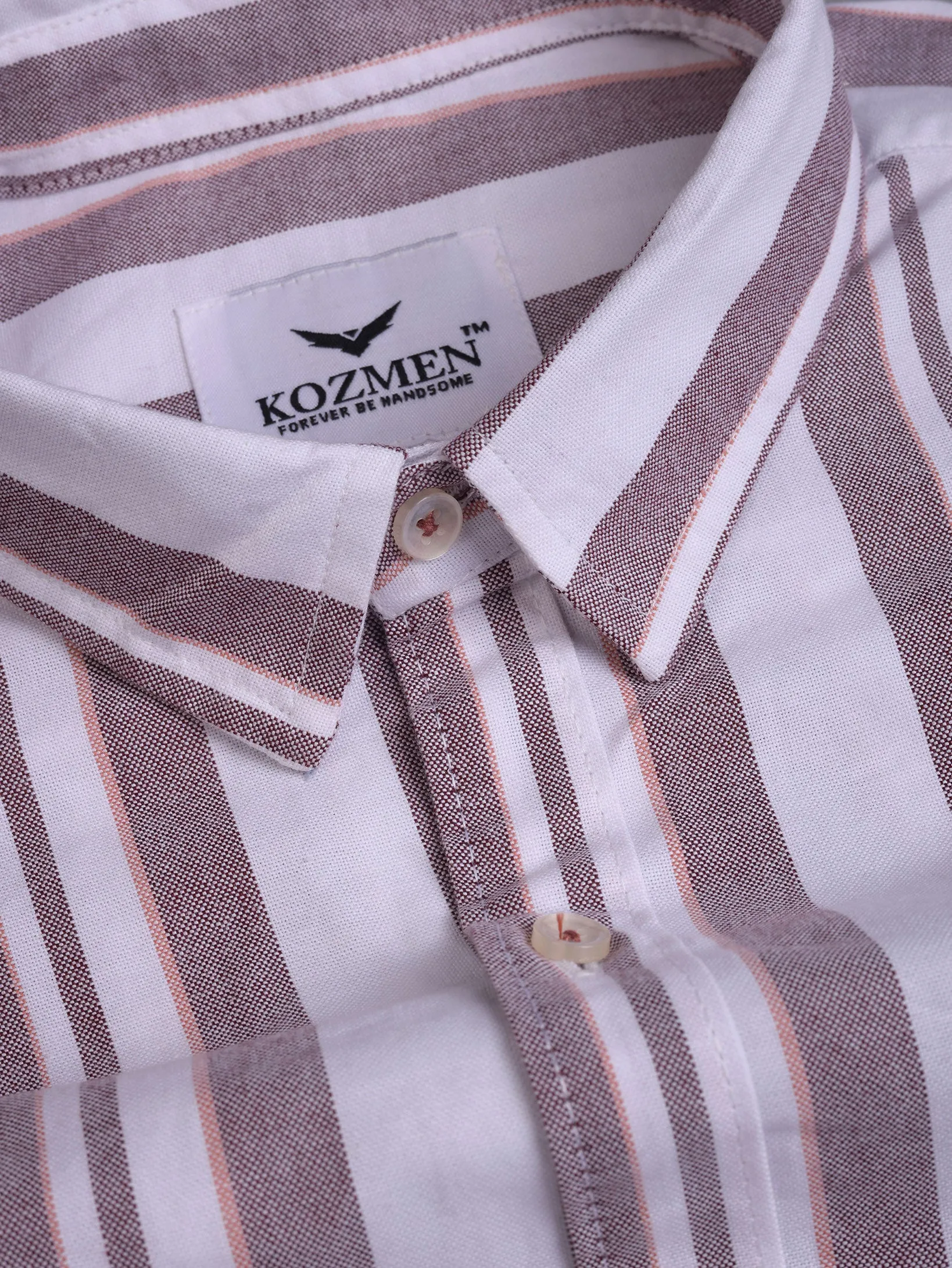 Maroon with Orange Balanced London Striped Cotton Shirt