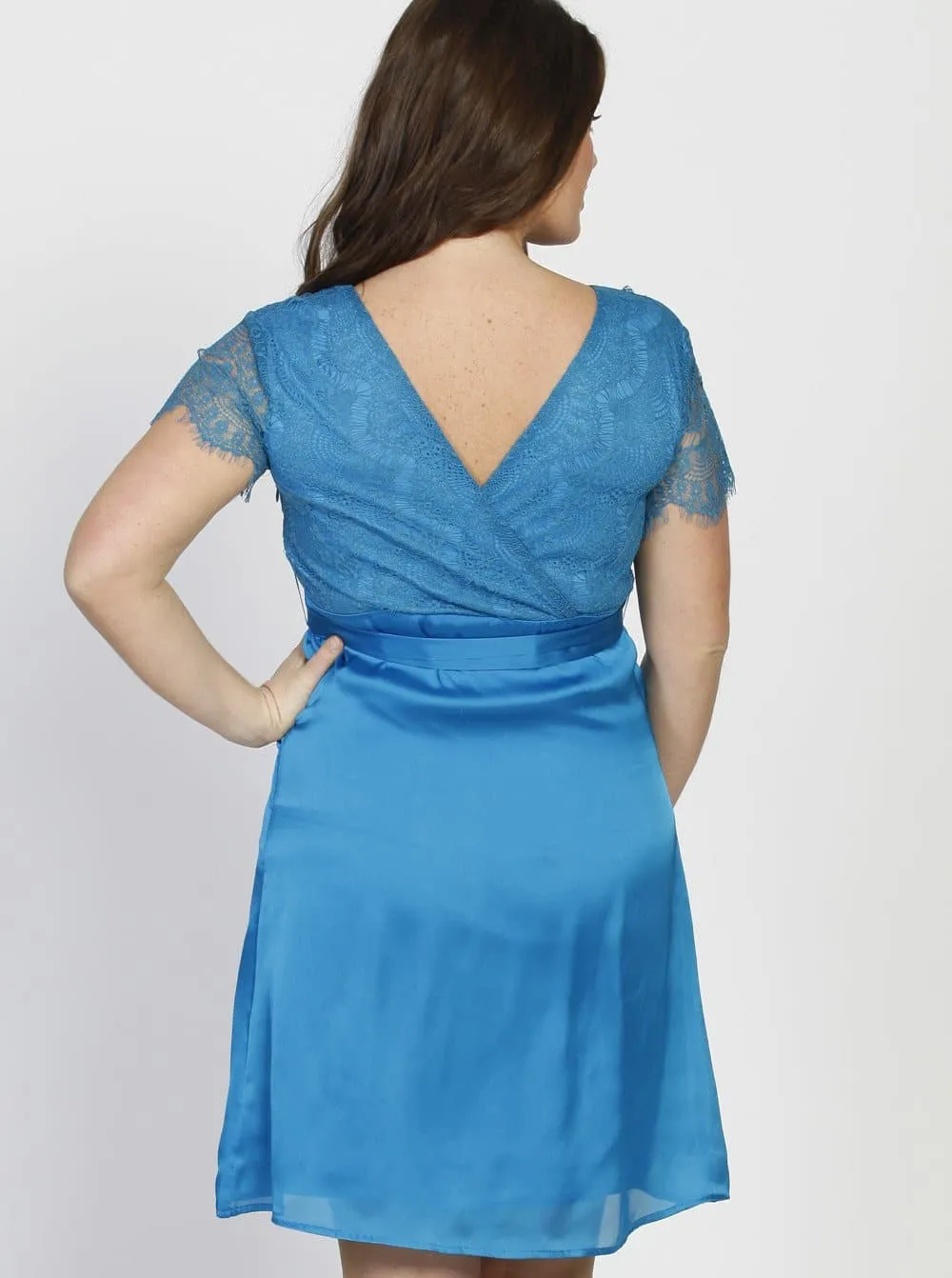 Maternity Mid Length Lace Party Dress - Teal