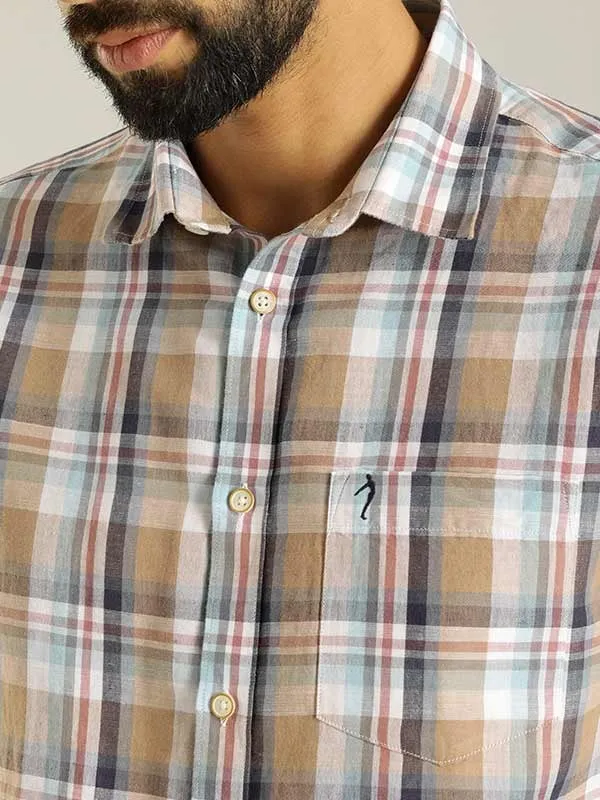 Men Checked Half Sleeve Linen Blend Shirt