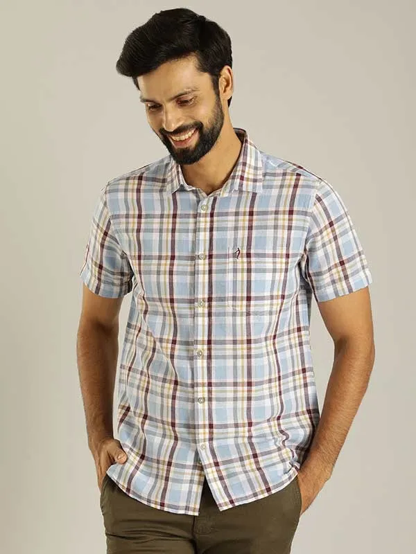 Men Checked Half Sleeve Linen Blend Shirt